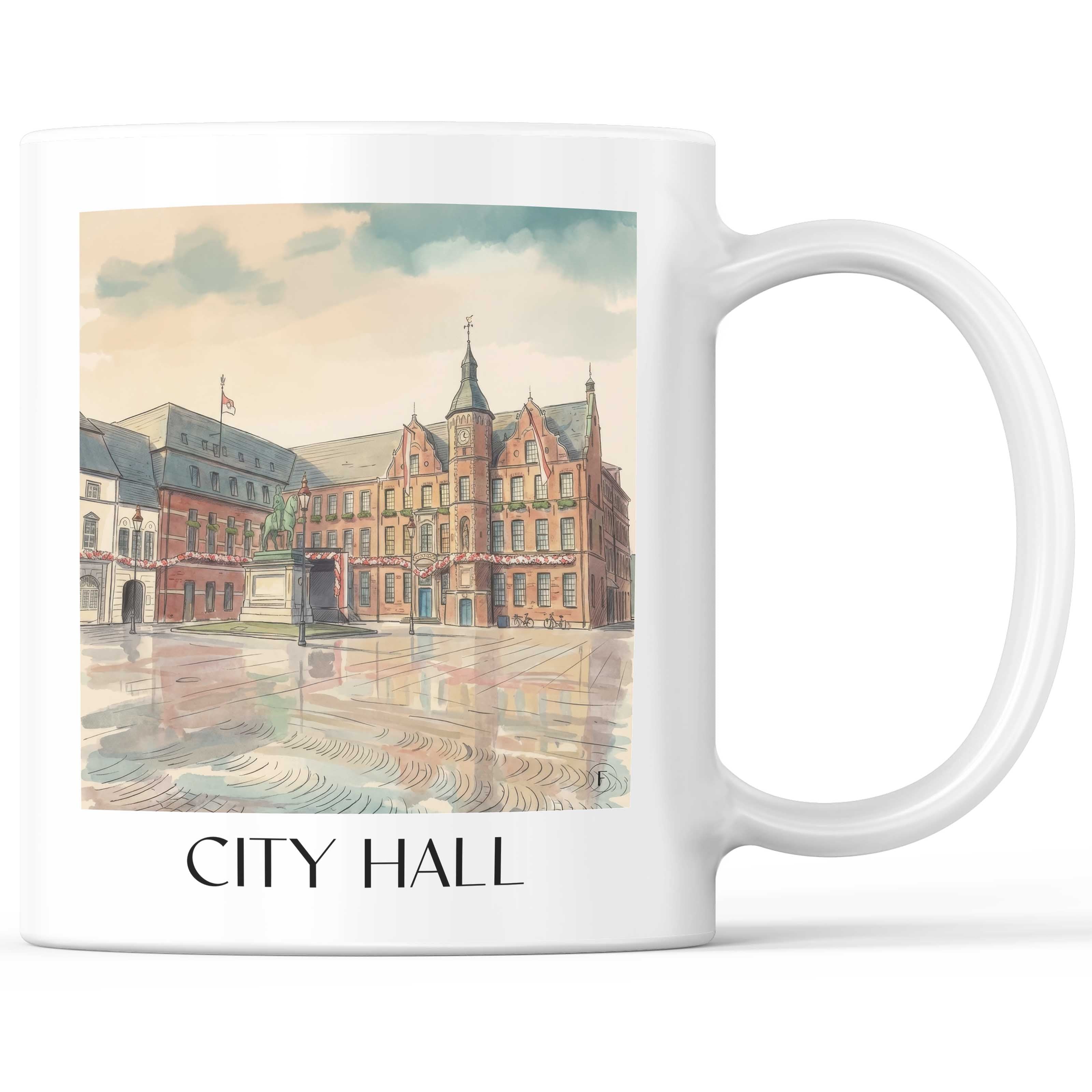 Rathaus Kaffeebecher - Düsseldorf - Deutschland Becher - Kaffeetasse im Aquarell Stil - favplace