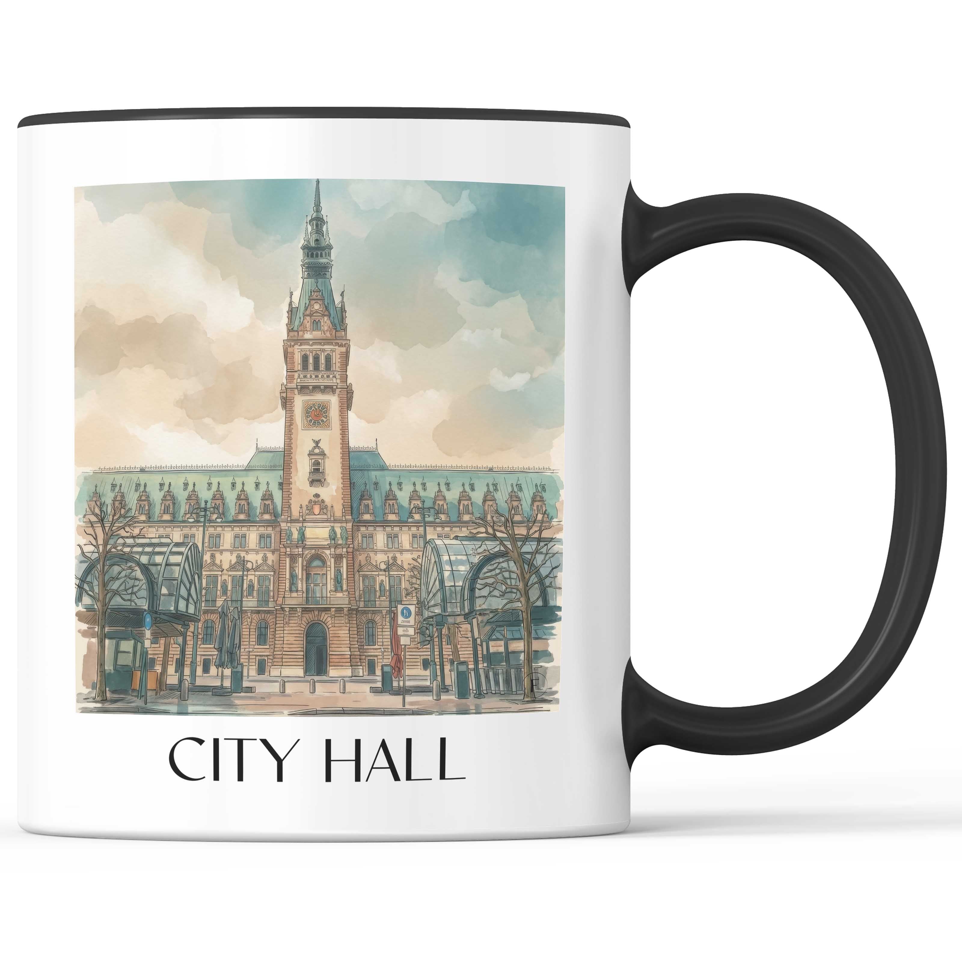 Rathaus Kaffeebecher - Hamburg - Deutschland Becher - Kaffeetasse im Aquarell Stil - favplace