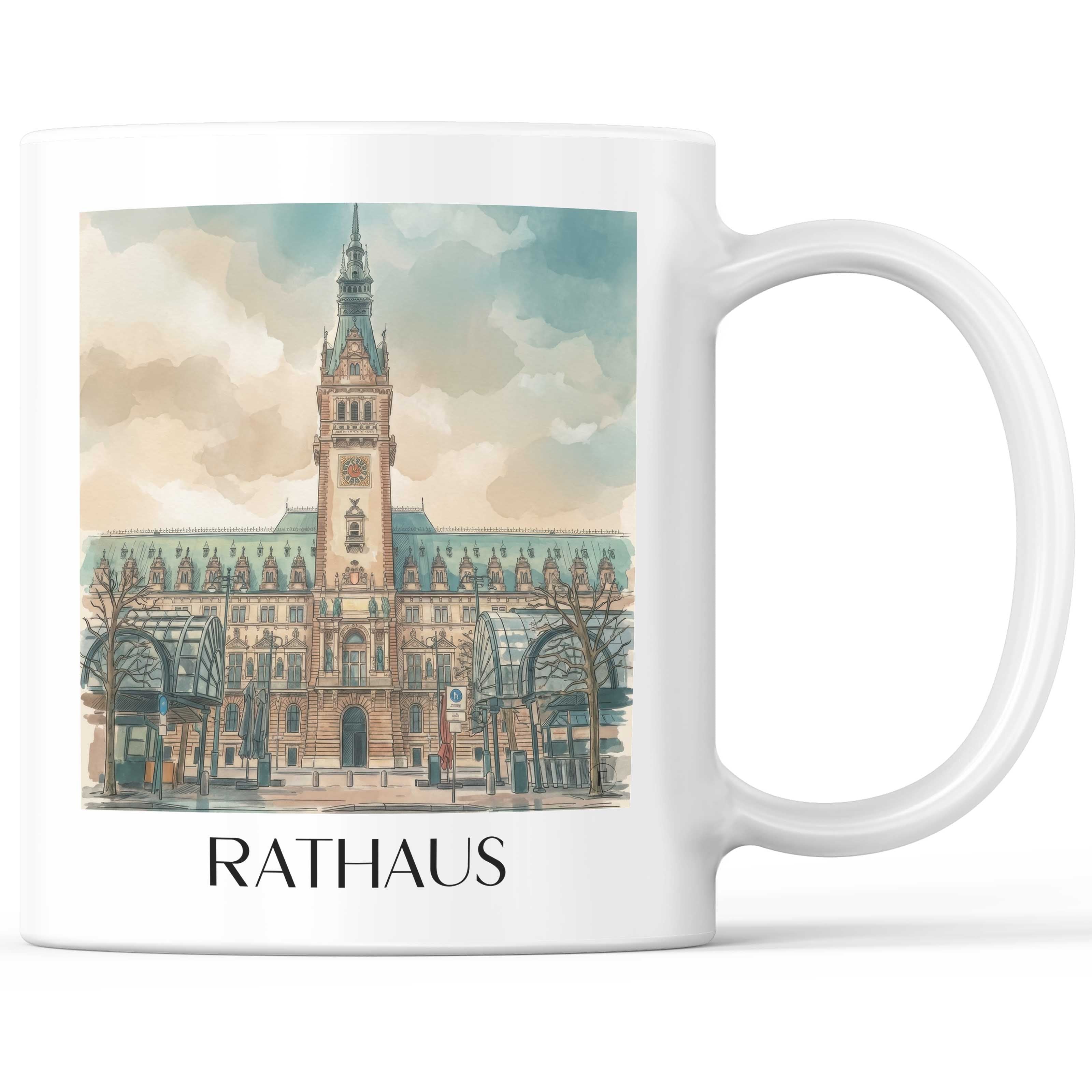 Rathaus Kaffeebecher - Hamburg - Deutschland Becher - Kaffeetasse im Aquarell Stil - favplace