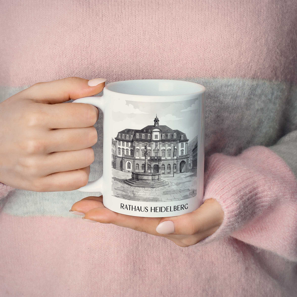 rathaus-heidelberg-deutschland-kaffeebecher-aquarell-schwarz-weiss