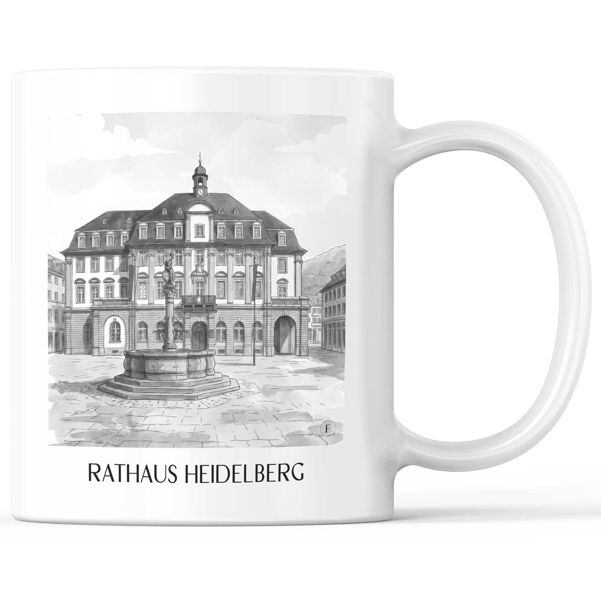 rathaus-heidelberg-deutschland-kaffeebecher-aquarell-schwarz-weiss