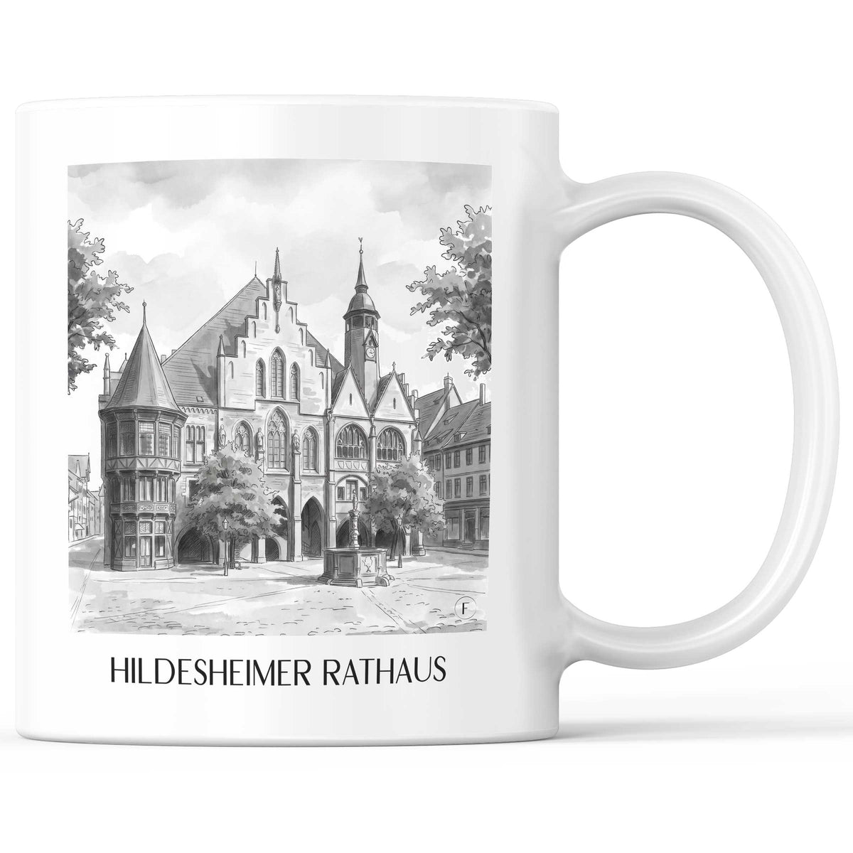 Rathaus Kaffeebecher - Hildesheim - Deutschland Becher - Kaffeetasse im Aquarell Schwarz-Weiß Stil - favplace