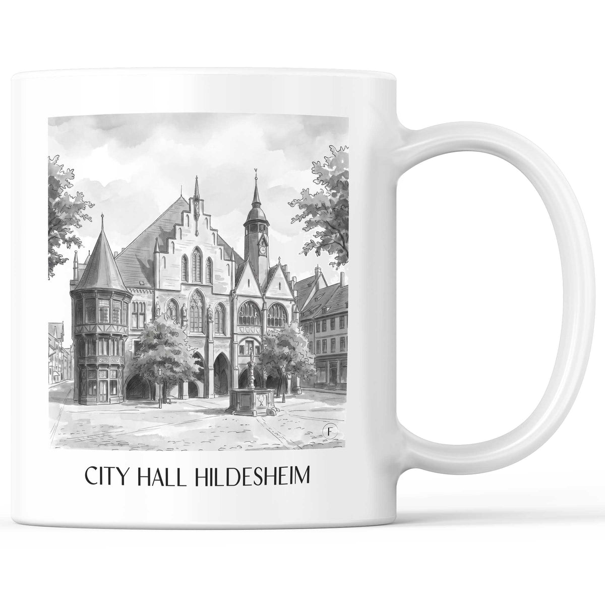 Rathaus Kaffeebecher - Hildesheim - Deutschland Becher - Kaffeetasse im Aquarell Schwarz-Weiß Stil - favplace