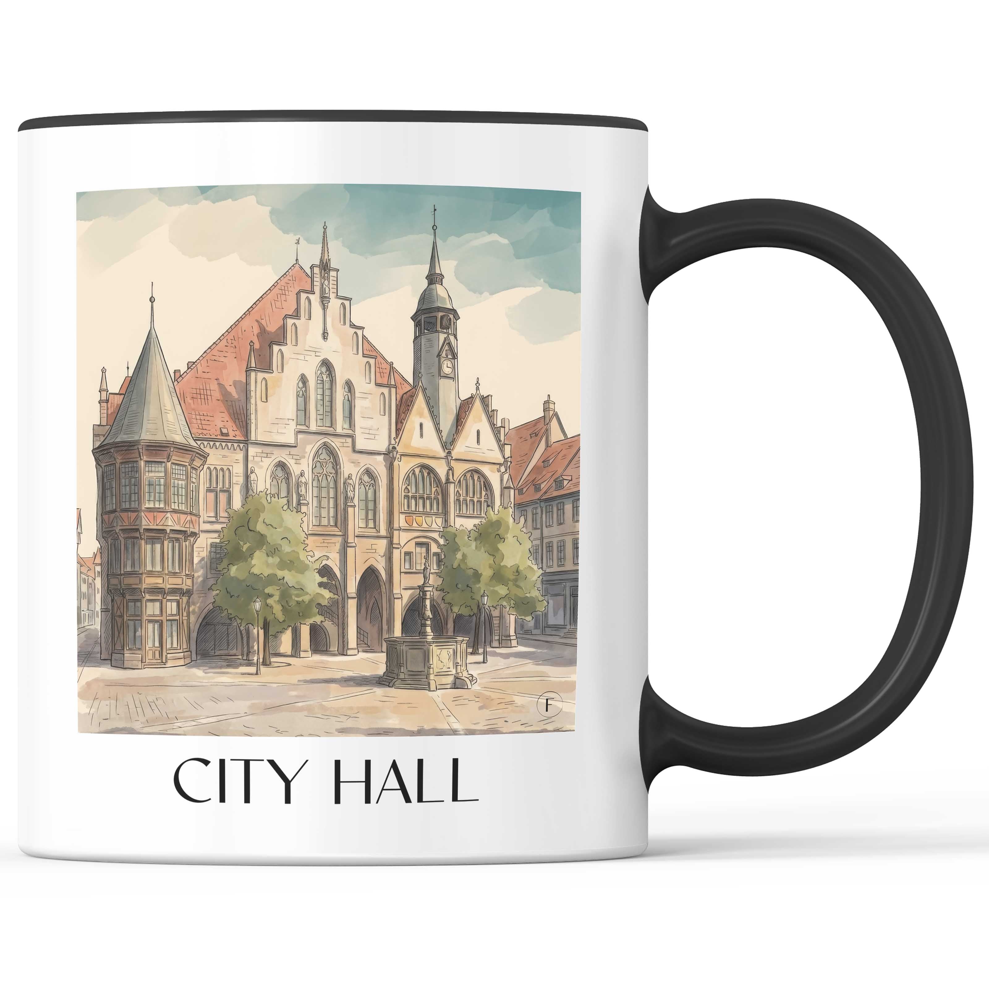 Rathaus Kaffeebecher - Hildesheim - Deutschland Becher - Kaffeetasse im Aquarell Stil - favplace