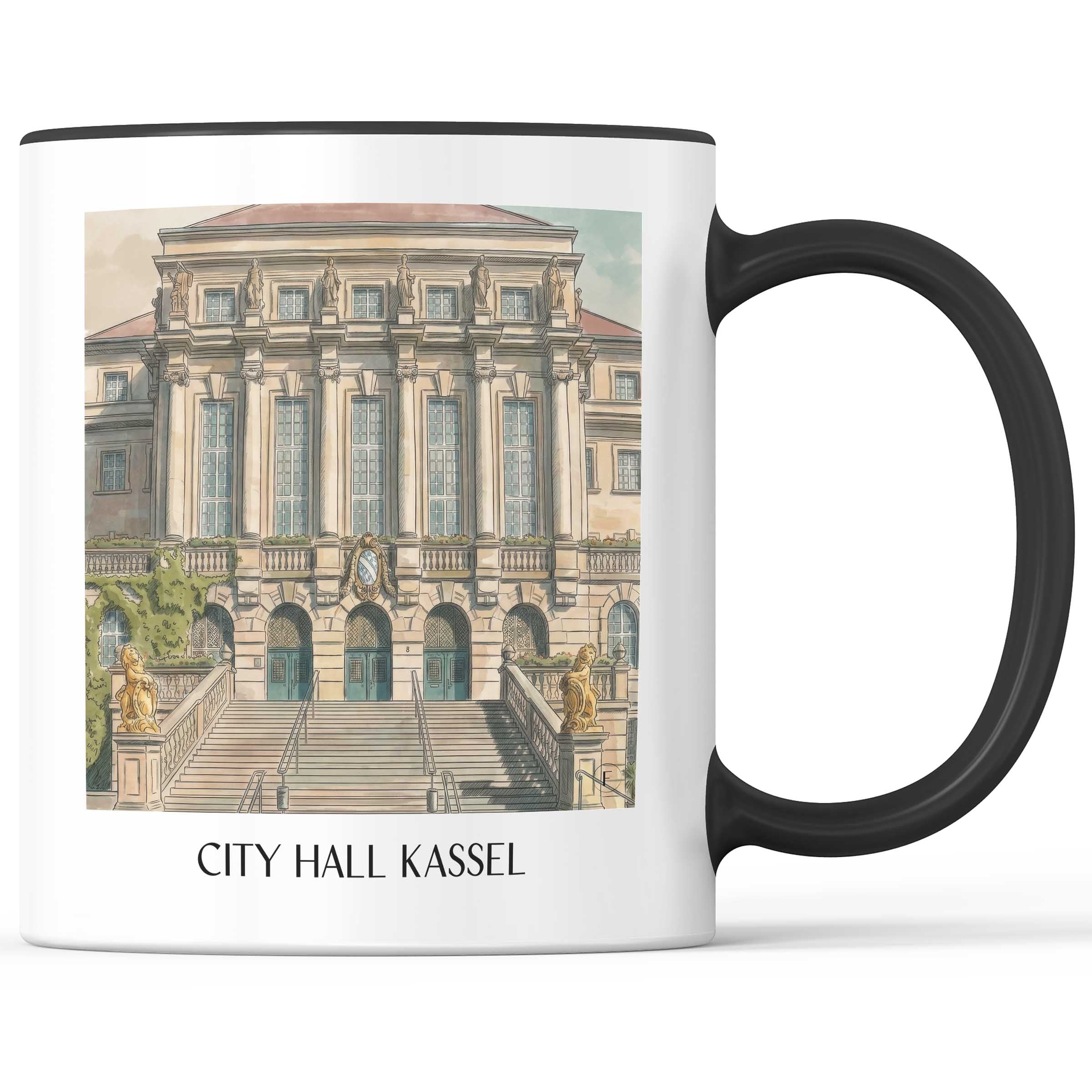 Rathaus Kaffeebecher - Kassel - Deutschland Becher - Kaffeetasse im Aquarell Stil - favplace