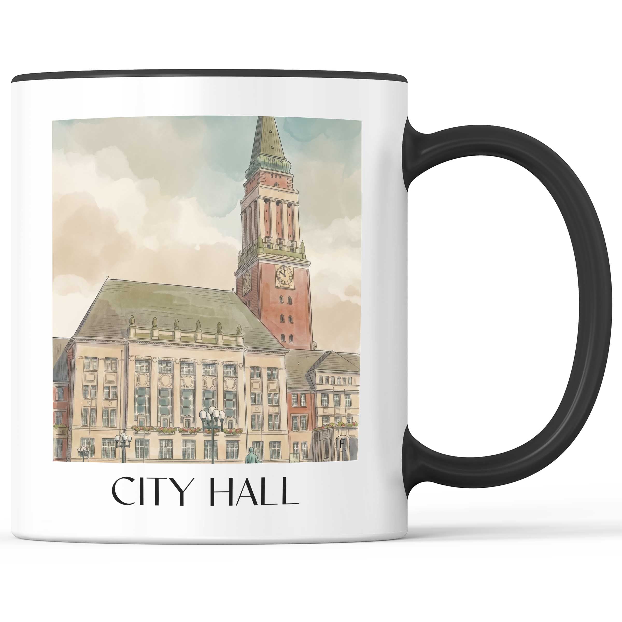 Rathaus Kaffeebecher - Kiel - Deutschland Becher - Kaffeetasse im Aquarell Stil - favplace