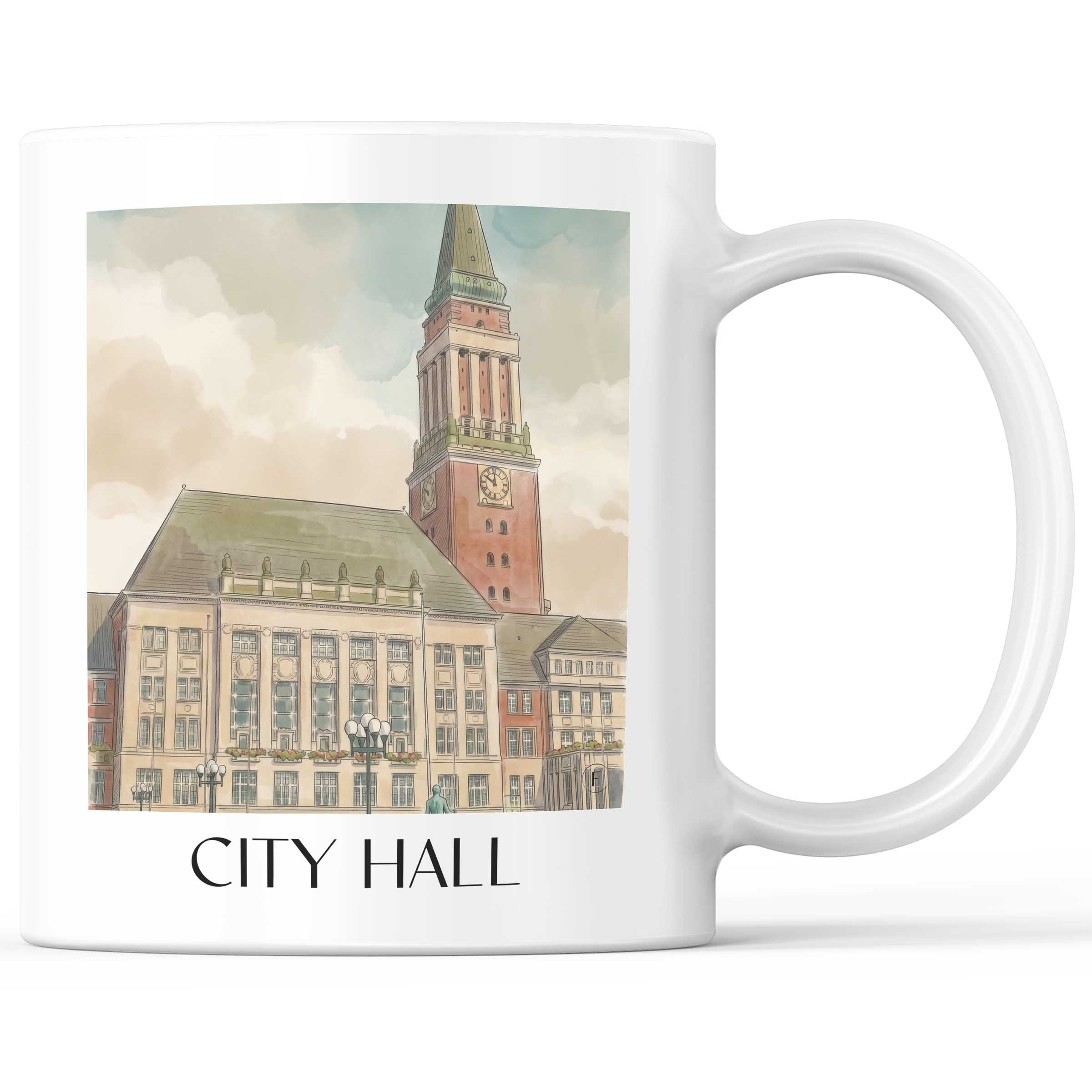 Rathaus Kaffeebecher - Kiel - Deutschland Becher - Kaffeetasse im Aquarell Stil - favplace