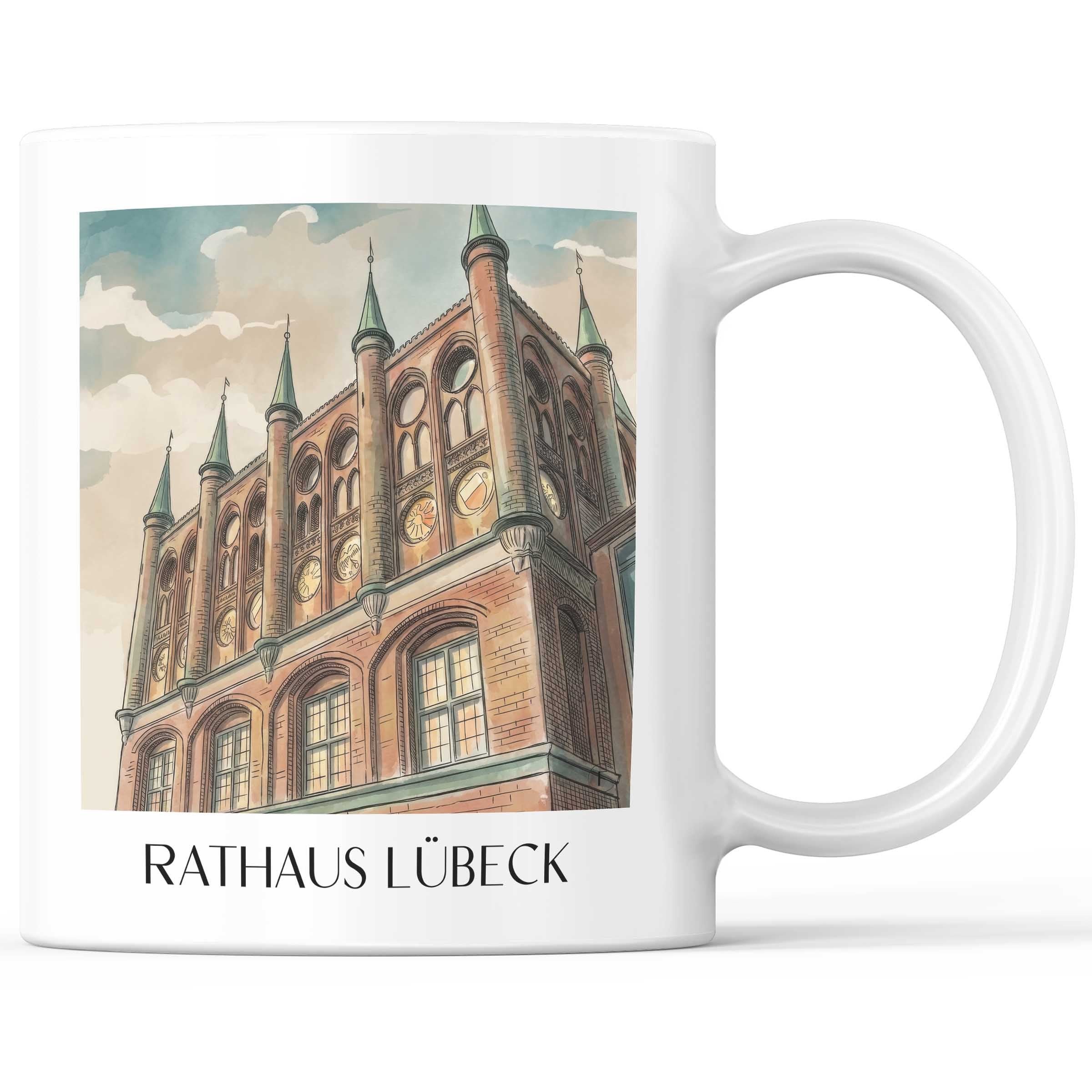 rathaus-lübeck-deutschland-kaffeebecher-aquarell