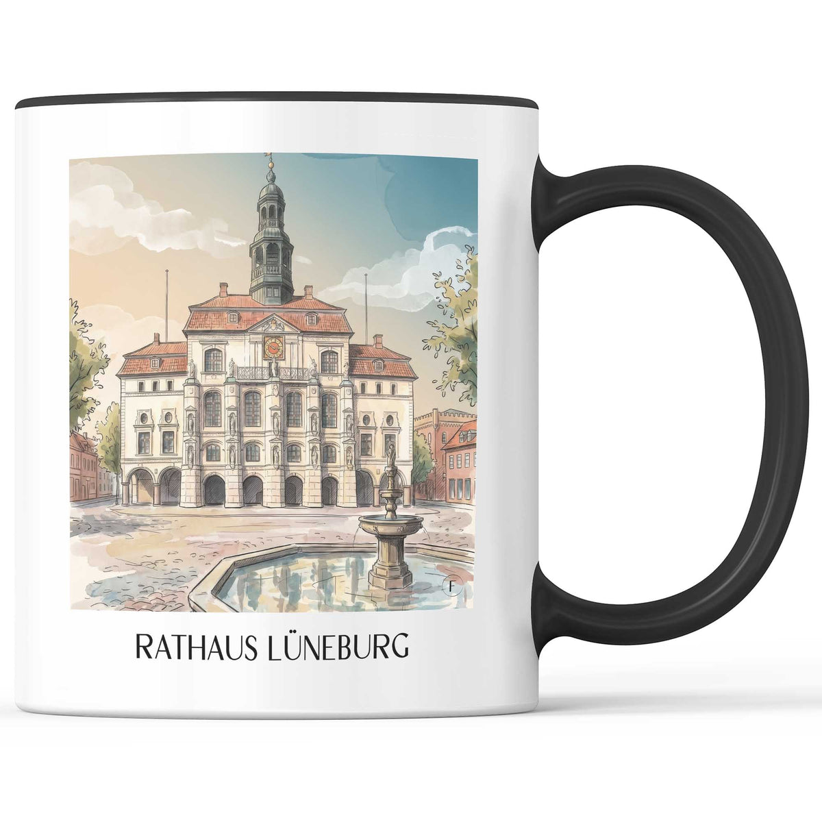 rathaus-lüneburg-deutschland-kaffeebecher-aquarell