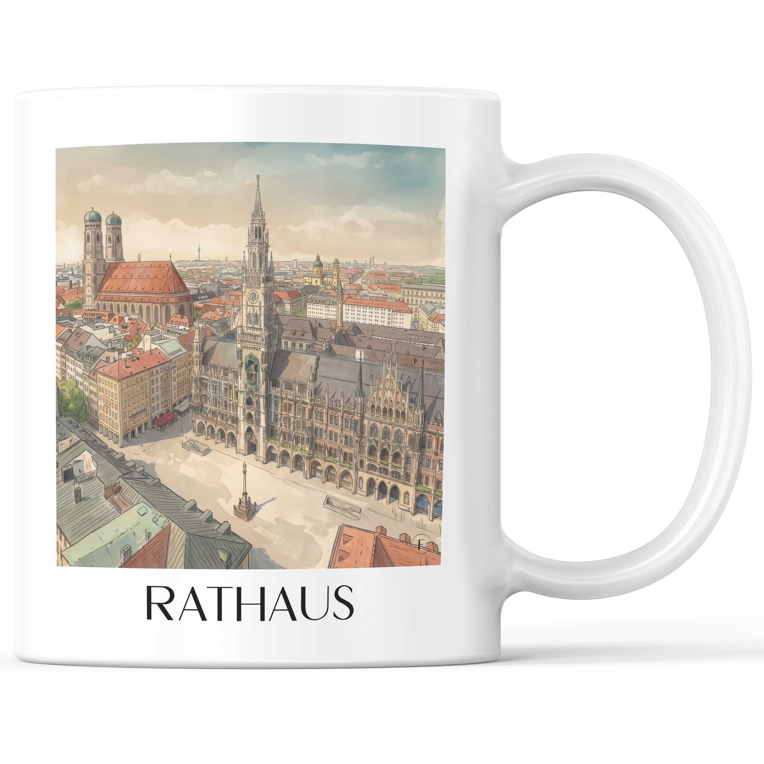 Rathaus Kaffeebecher - München - Deutschland Becher - Kaffeetasse im Aquarell Stil - favplace