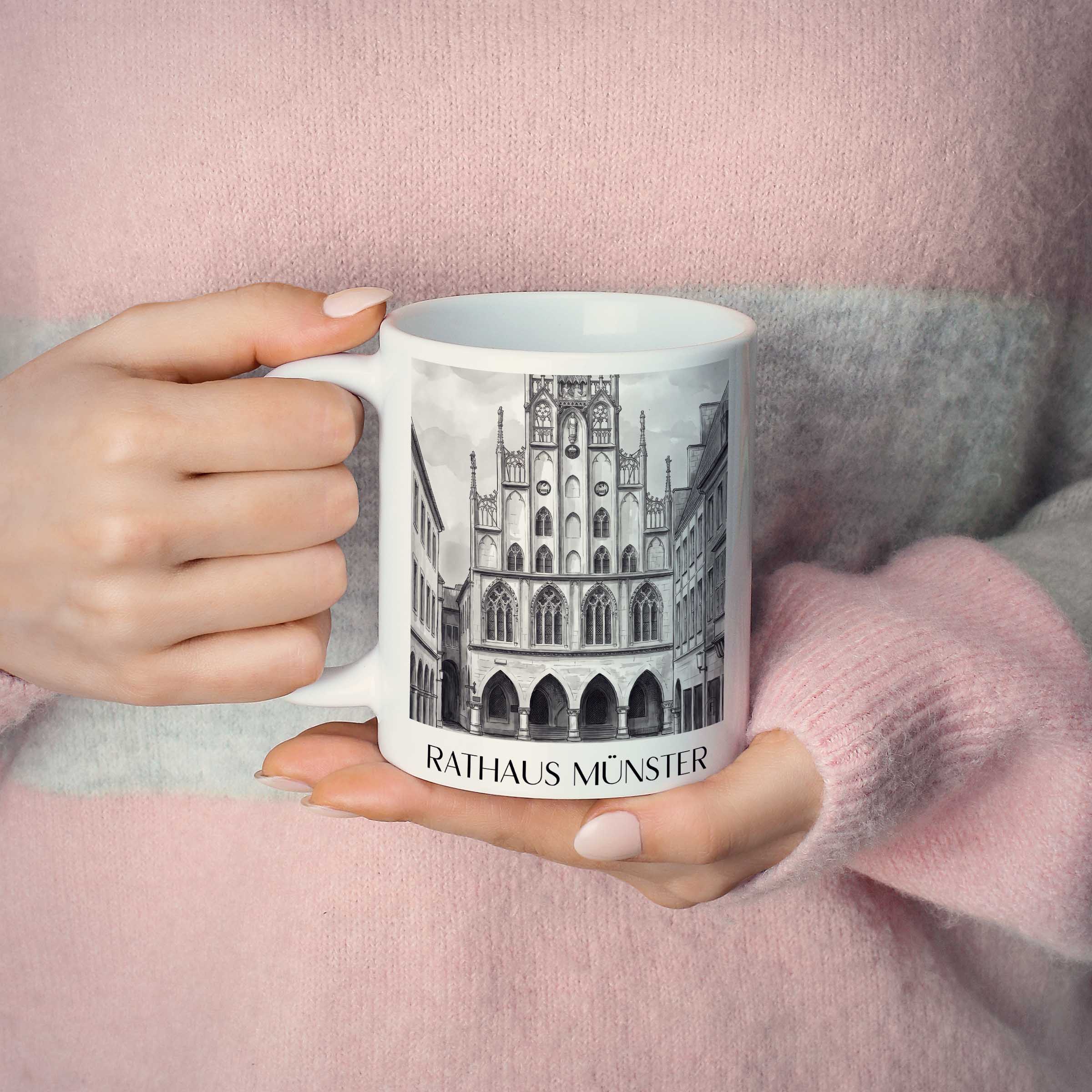 rathaus-münster-deutschland-kaffeebecher-aquarell-schwarz-weiss