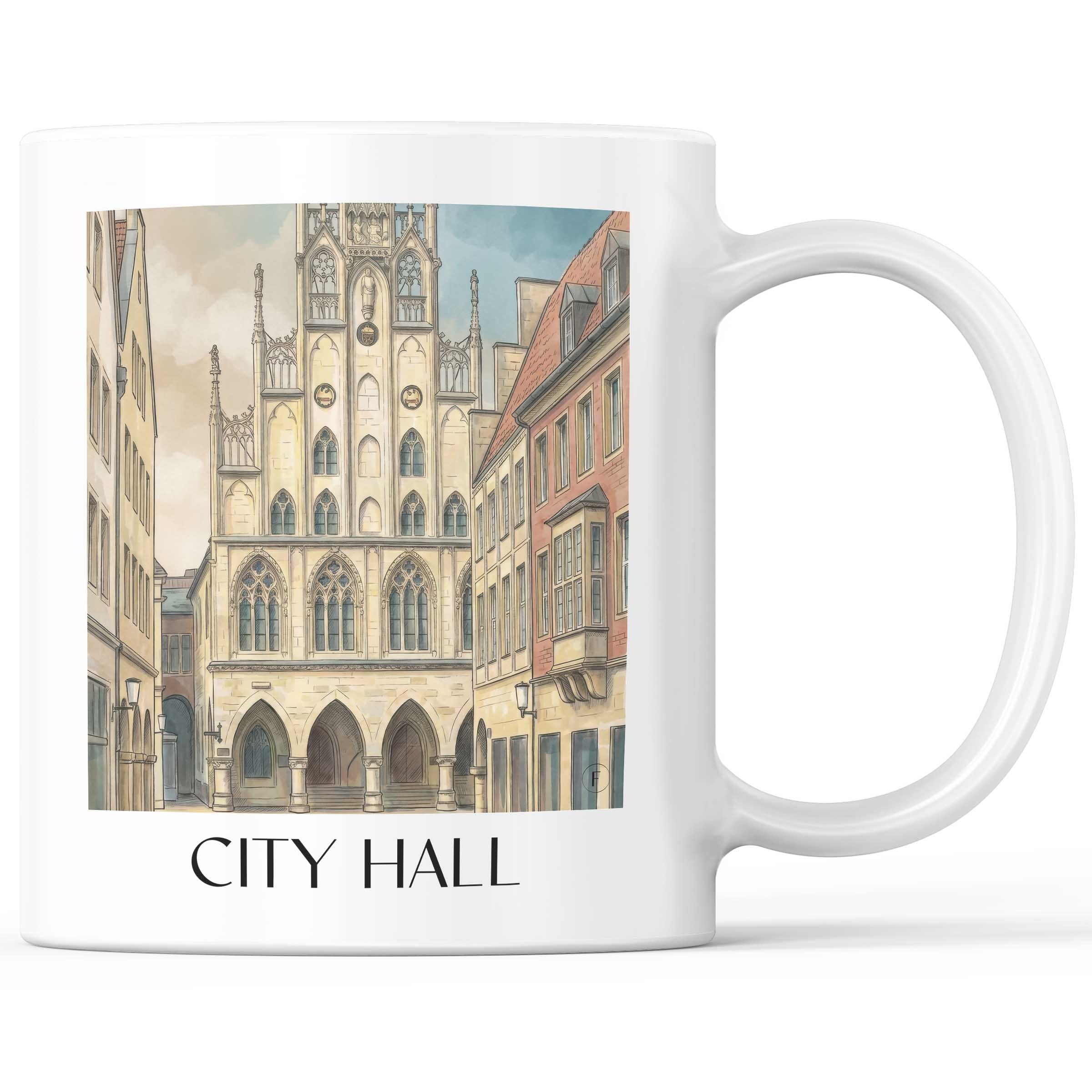 Rathaus Kaffeebecher - Münster - Deutschland Becher - Kaffeetasse im Aquarell Stil - favplace