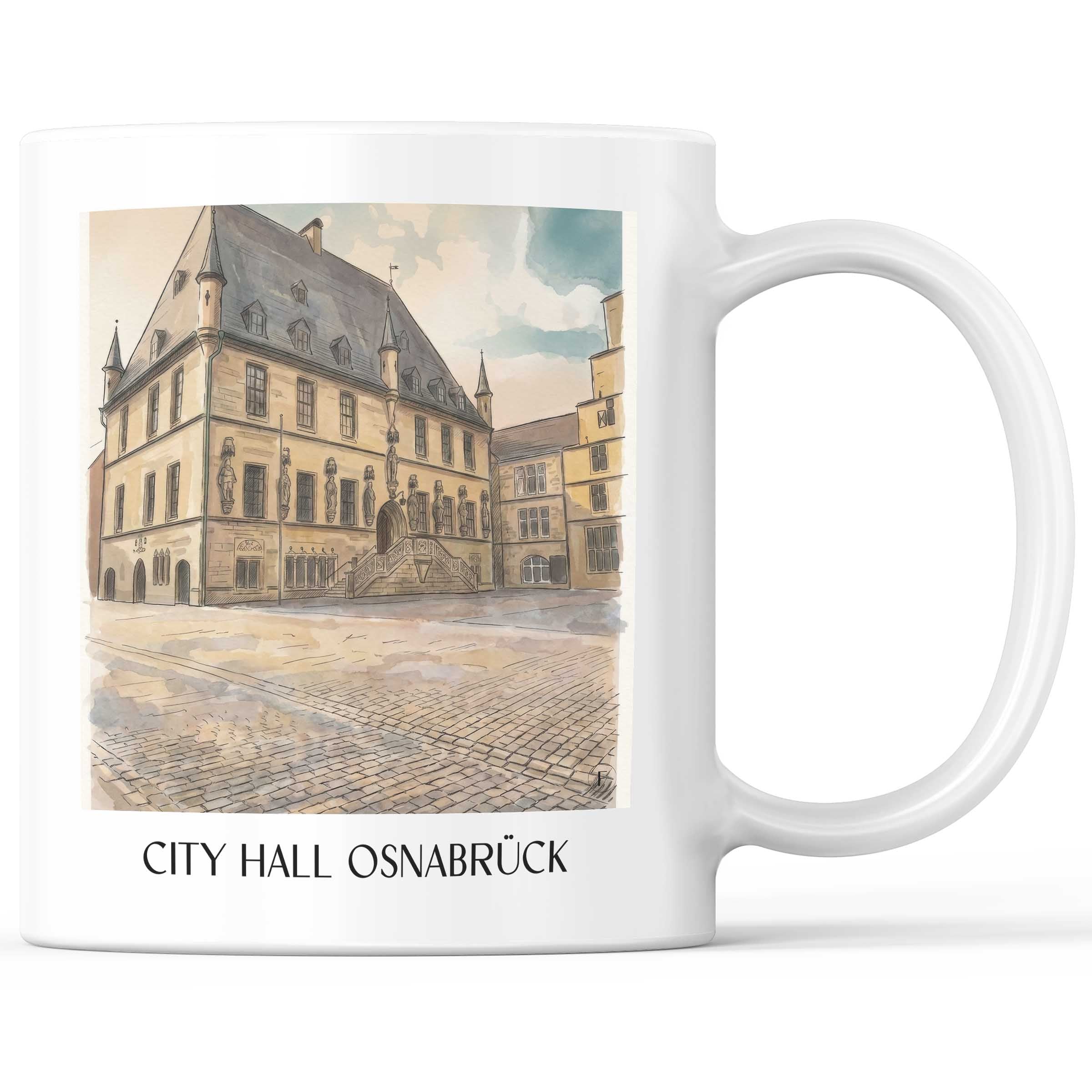 Rathaus Kaffeebecher - Osnabrück - Deutschland Becher - Kaffeetasse im Aquarell Stil - favplace