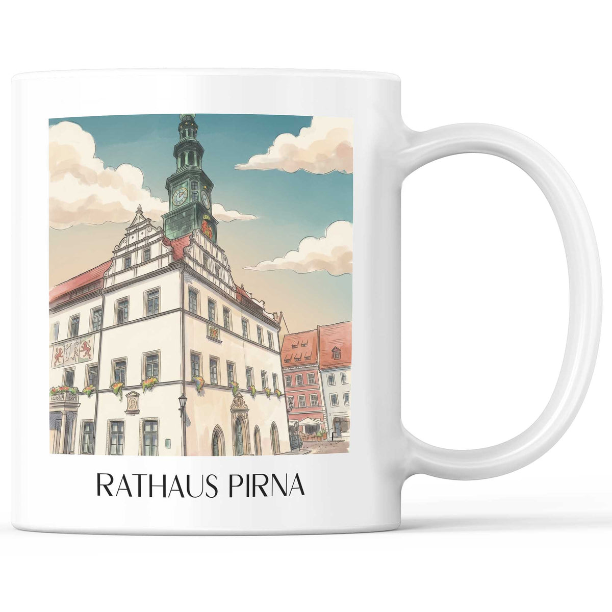 Rathaus Kaffeebecher - Pirna - Deutschland Becher - Kaffeetasse im Aquarell Stil - favplace