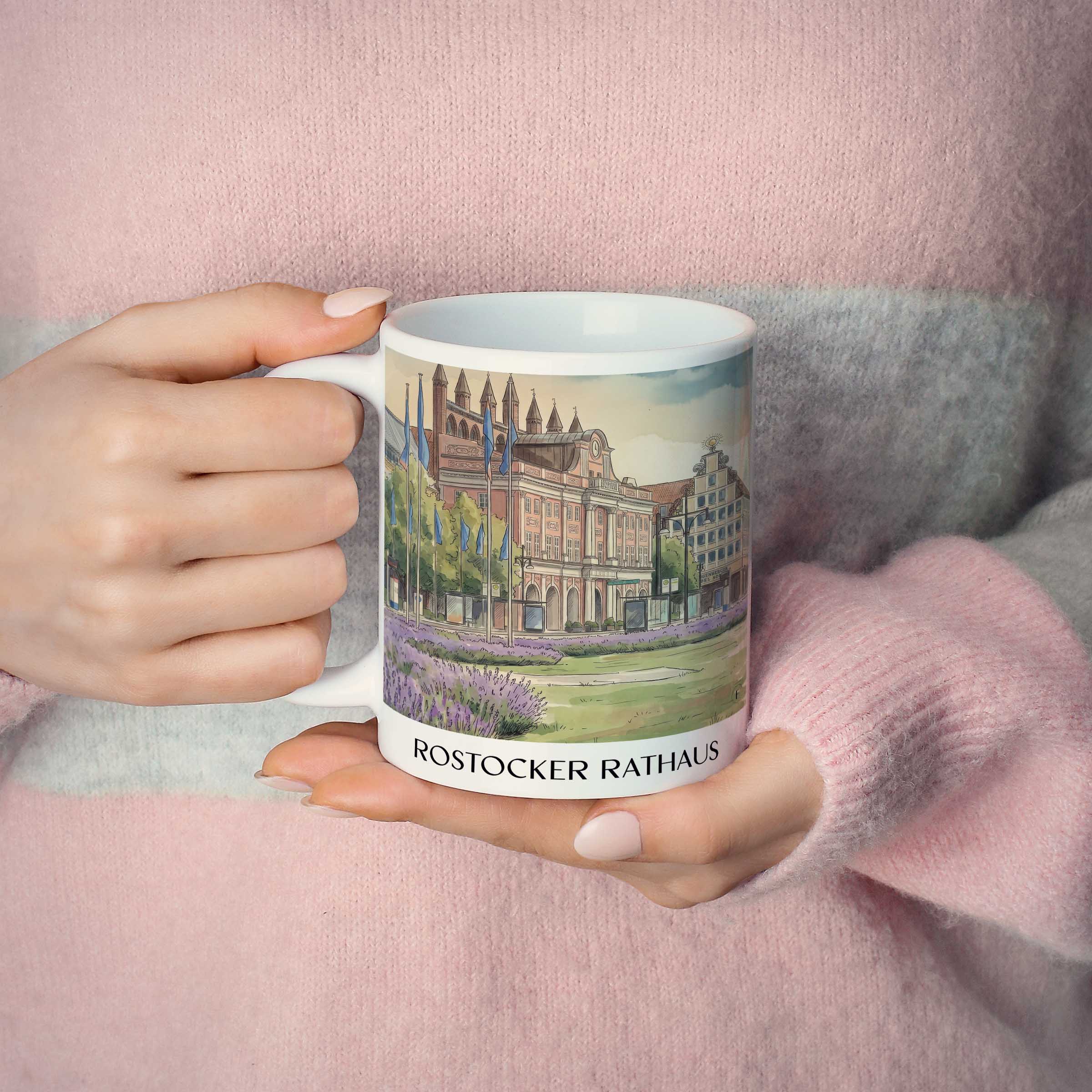 rathaus-rostock-deutschland-kaffeebecher-aquarell