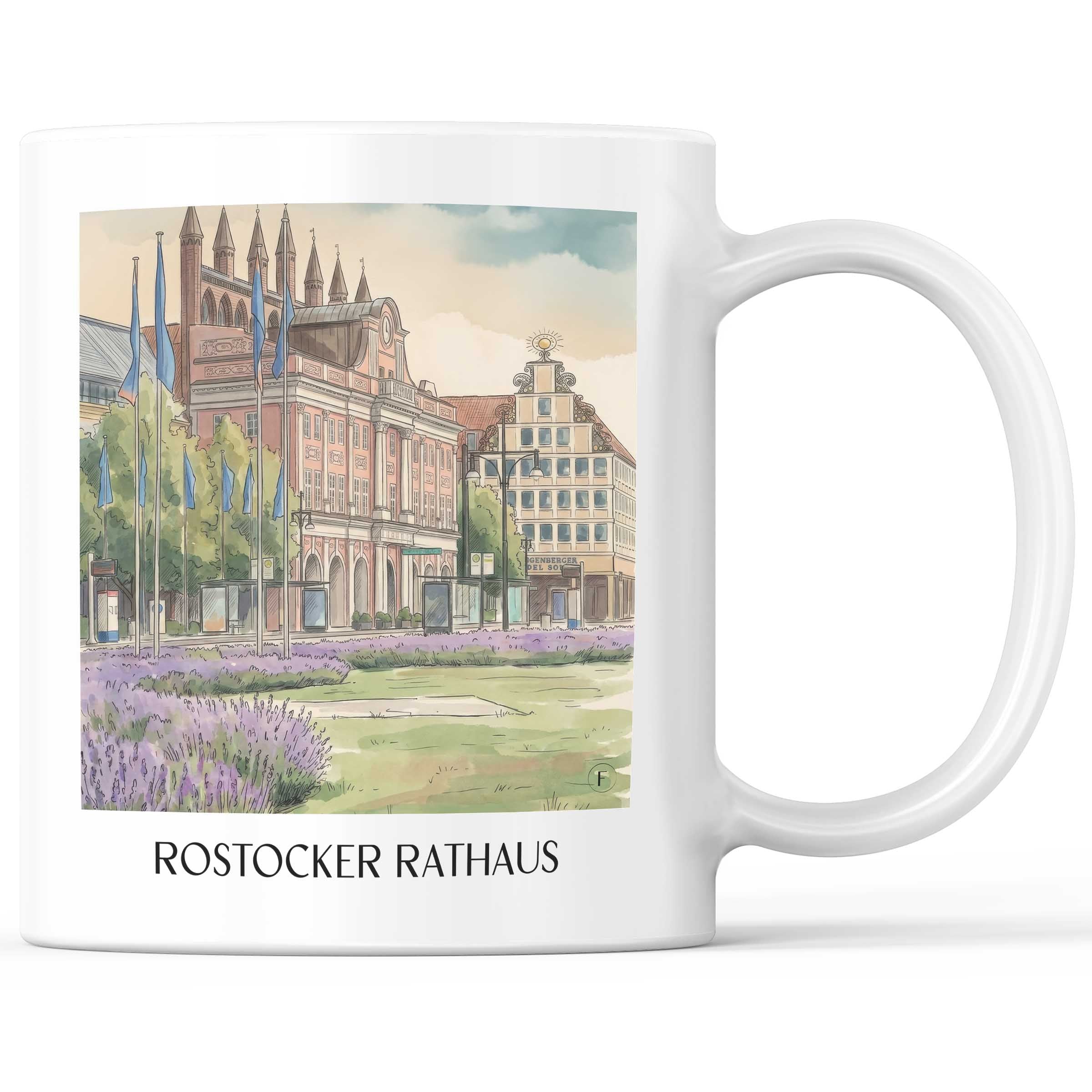 rathaus-rostock-deutschland-kaffeebecher-aquarell