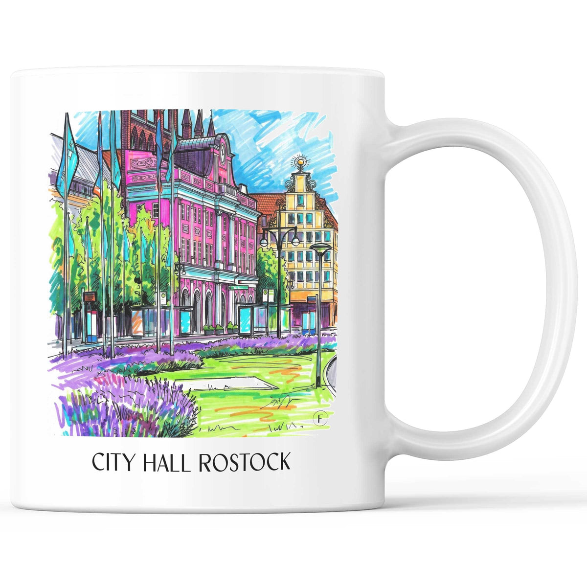 Rathaus Kaffeebecher - Rostock - Deutschland Becher - Kaffeetasse im Tag Graffiti Stil - favplace