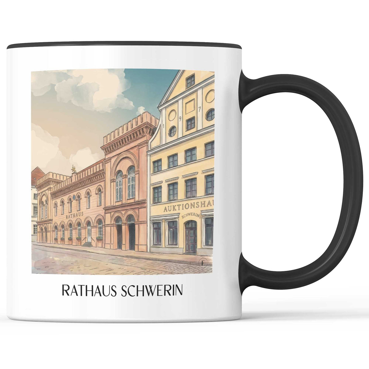 rathaus-schwerin-deutschland-kaffeebecher-aquarell
