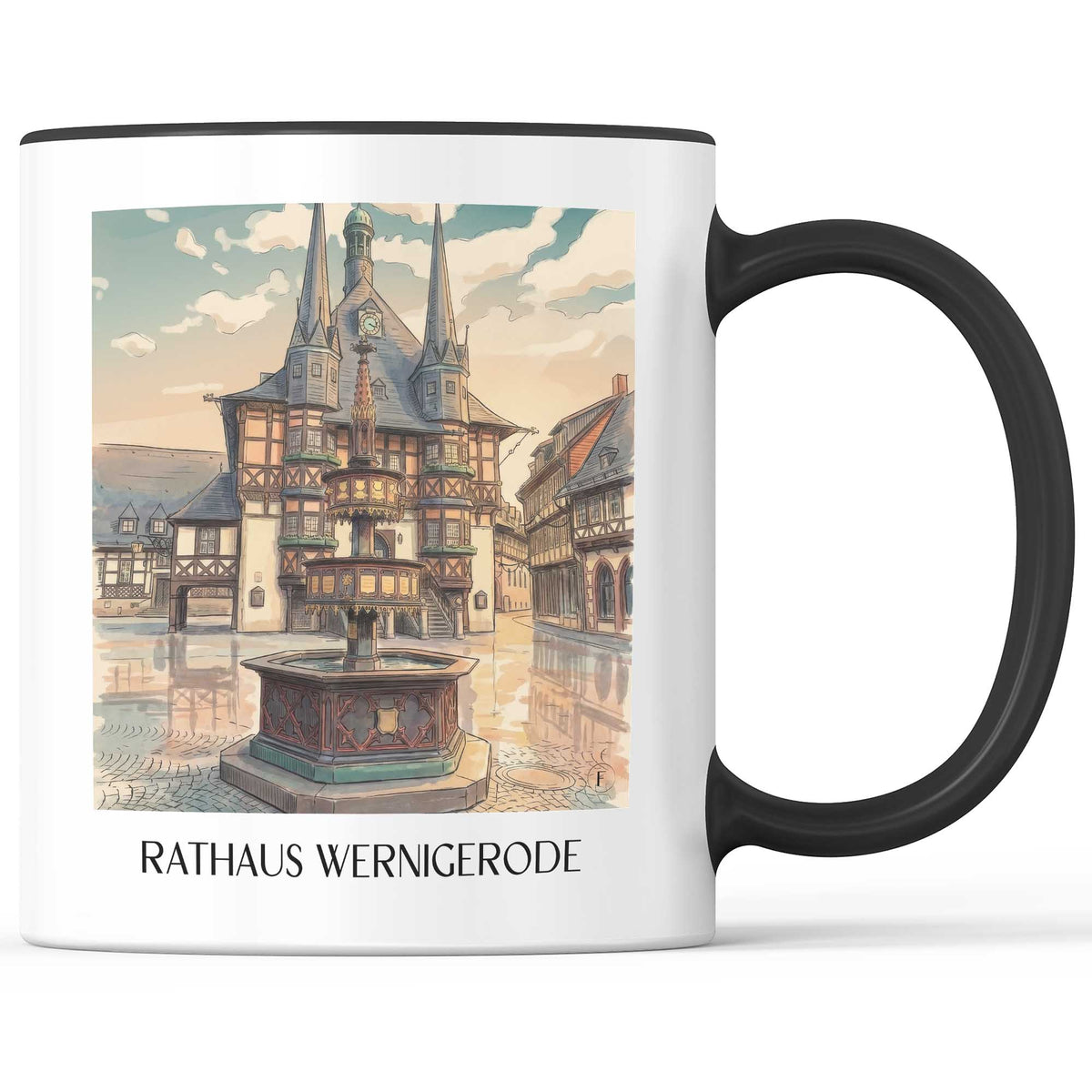 rathaus-wernigerode-deutschland-kaffeebecher-aquarell