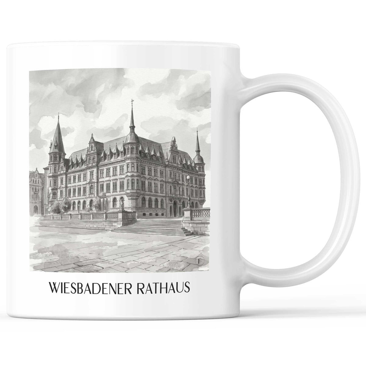 rathaus-wiesbaden-deutschland-kaffeebecher-aquarell-schwarz-weiss