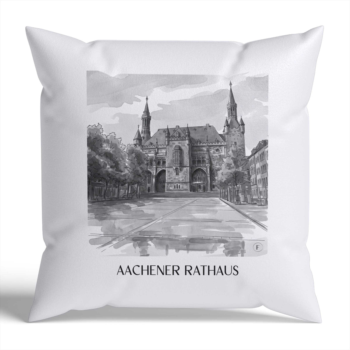rathaus-aachen-deutschland-kissenbezug-aquarell-schwarz-weiss