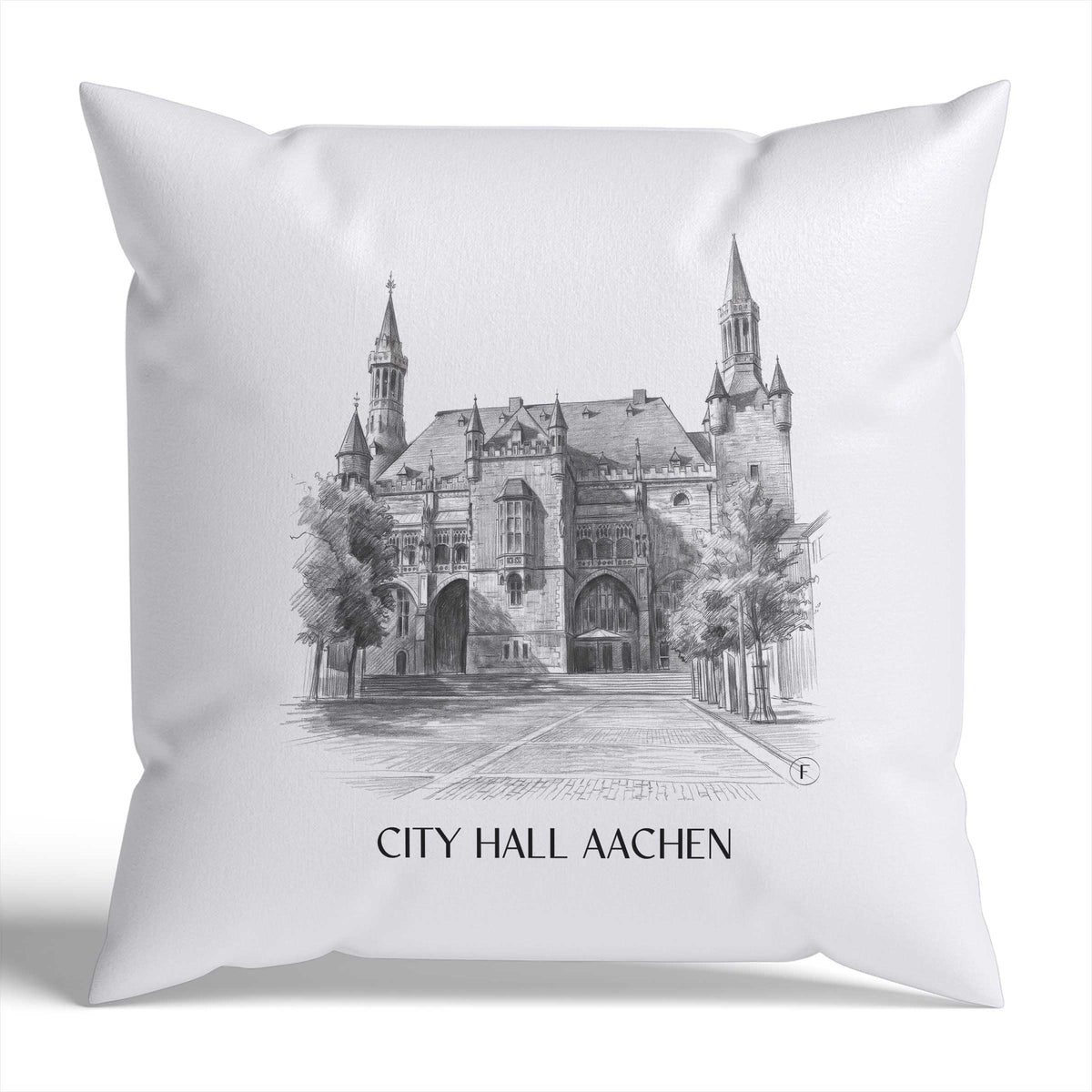 Rathaus Kissenhülle - Zierkissen Bezug - Aachen - Deutschland Kissen bzw. Kissenbezug im Zeichnung Stil - favplace