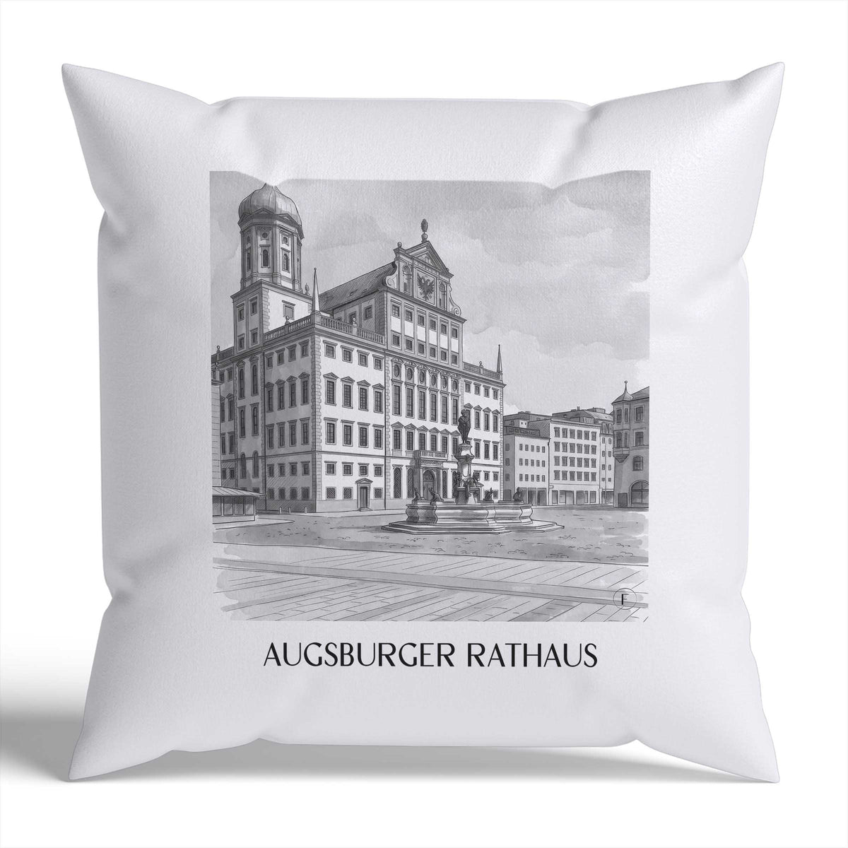 rathaus-augsburg-deutschland-kissenbezug-aquarell-schwarz-weiss