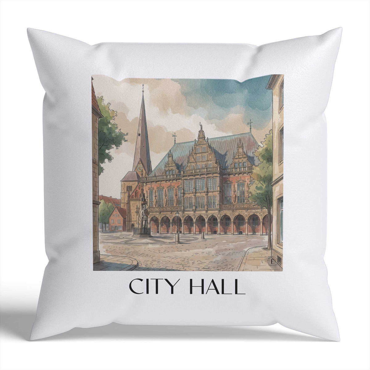 Rathaus Kissenhülle - Zierkissen Bezug - Bremen - Deutschland Kissen bzw. Kissenbezug im Aquarell Stil - favplace