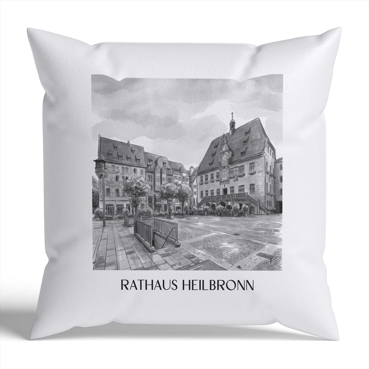 rathaus-heilbronn-deutschland-kissenbezug-aquarell-schwarz-weiss