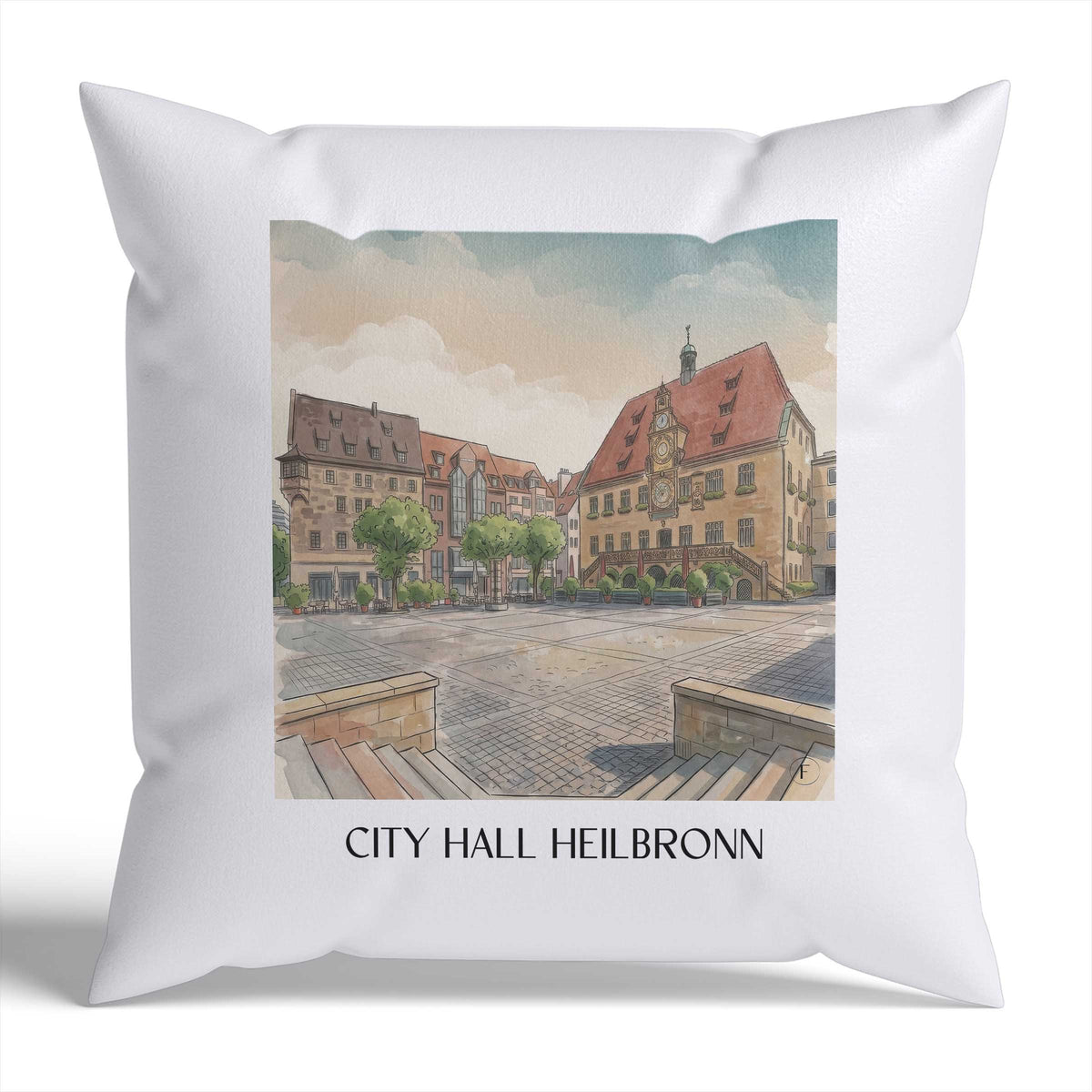 Rathaus Kissenhülle - Zierkissen Bezug - Heilbronn - Deutschland Kissen bzw. Kissenbezug im Aquarell Stil - favplace