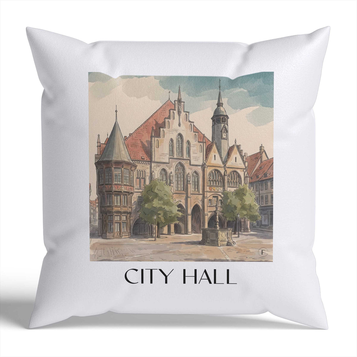 Rathaus Kissenhülle - Zierkissen Bezug - Hildesheim - Deutschland Kissen bzw. Kissenbezug im Aquarell Stil - favplace