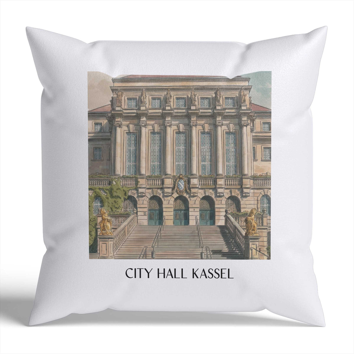 Rathaus Kissenhülle - Zierkissen Bezug - Kassel - Deutschland Kissen bzw. Kissenbezug im Aquarell Stil - favplace