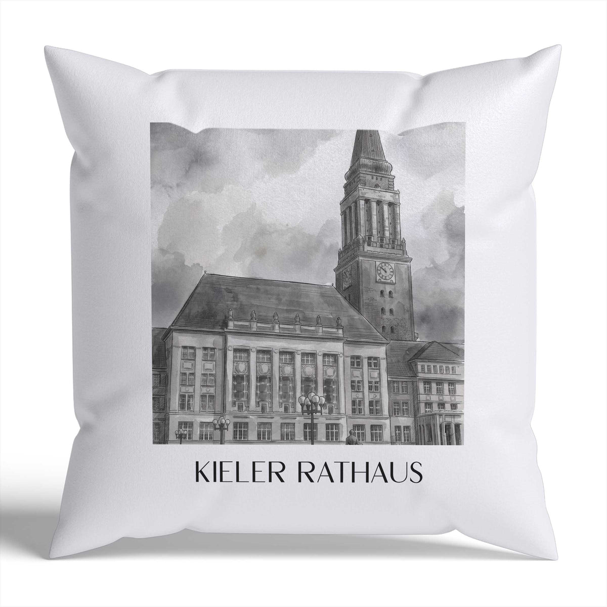 rathaus-kiel-deutschland-kissenbezug-aquarell-schwarz-weiss