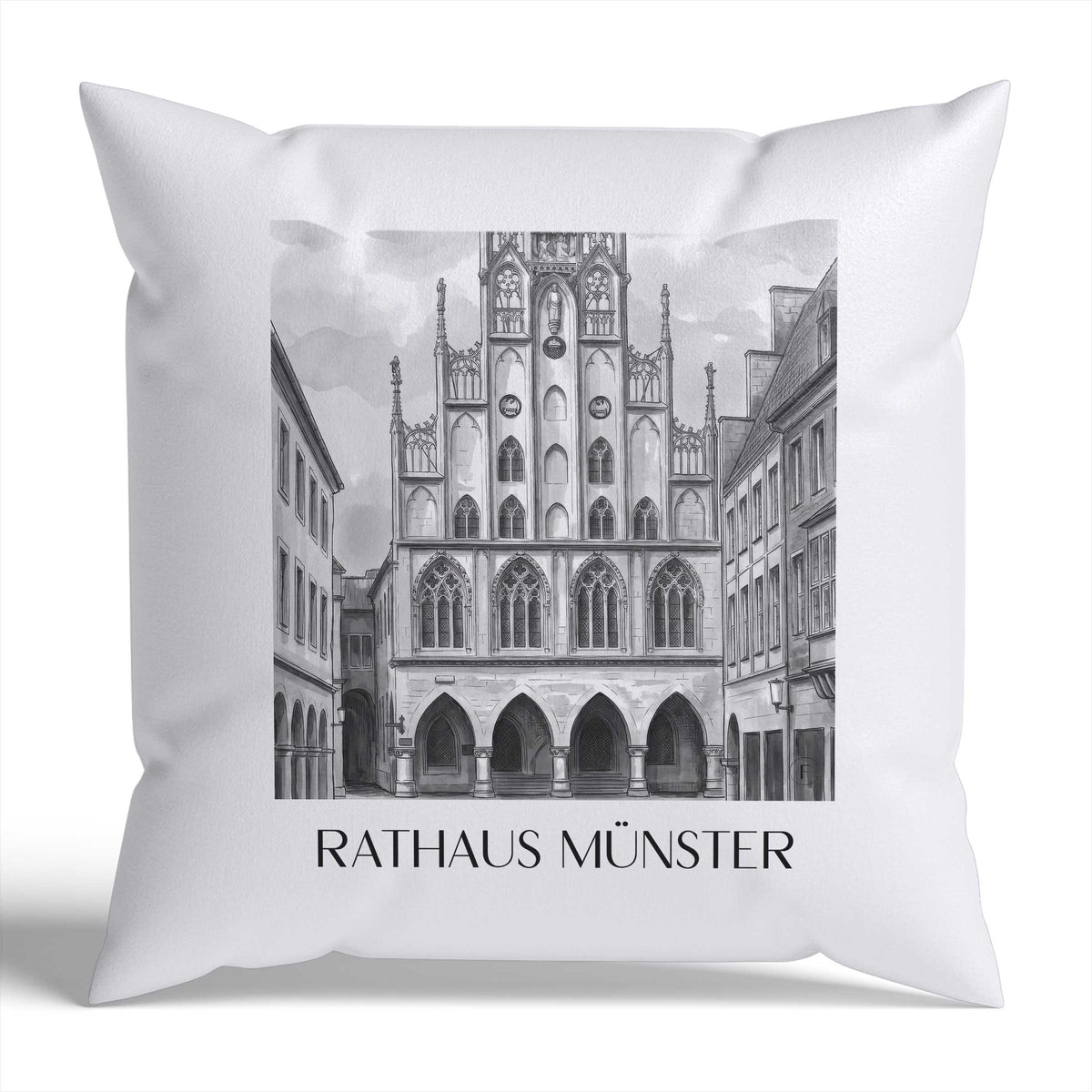 rathaus-münster-deutschland-kissenbezug-aquarell-schwarz-weiss