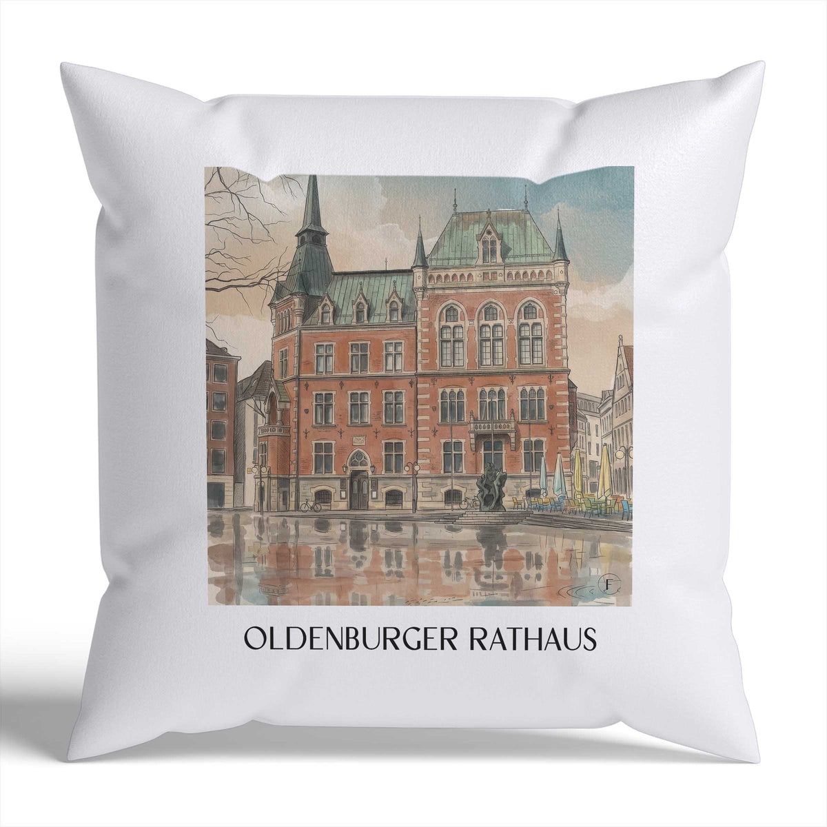 rathaus-oldenburg-deutschland-kissenbezug-aquarell