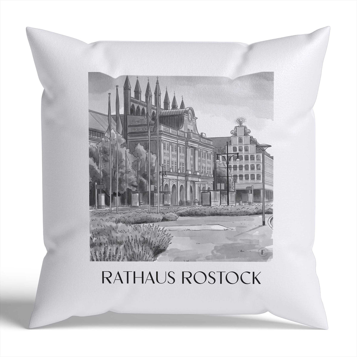 rathaus-rostock-deutschland-kissenbezug-aquarell-schwarz-weiss