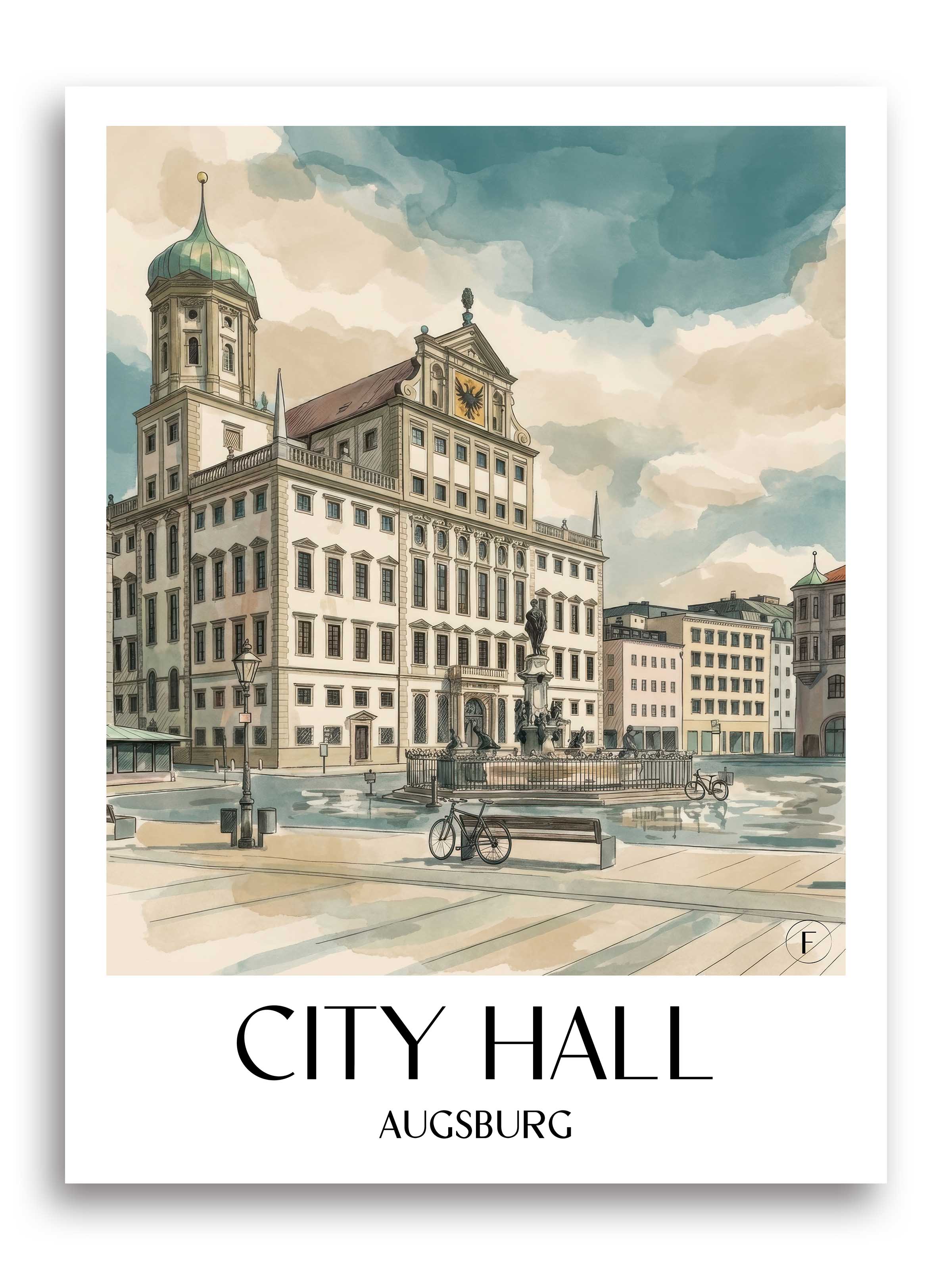 Rathaus Poster - Augsburg - Deutschland und Deutschland Kunstdruck - Aquarell von A4 bis A1 - favplace