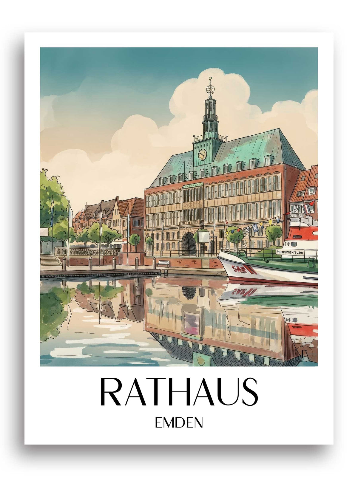 rathaus-emden-deutschland-poster-aquarell