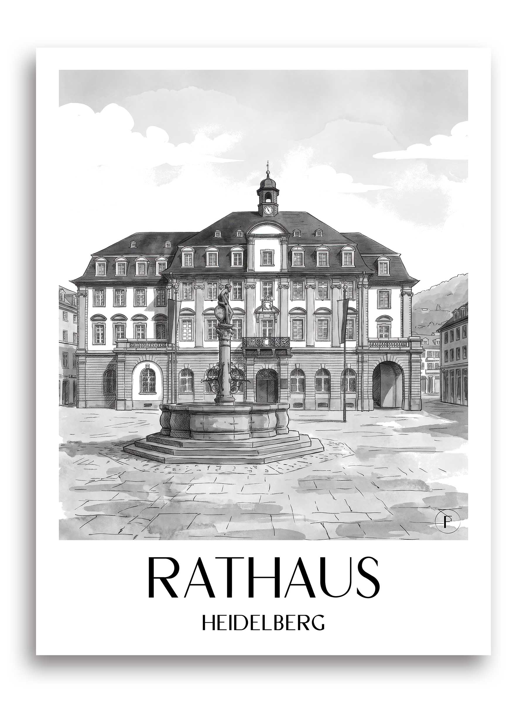 rathaus-heidelberg-deutschland-poster-aquarell-schwarz-weiss