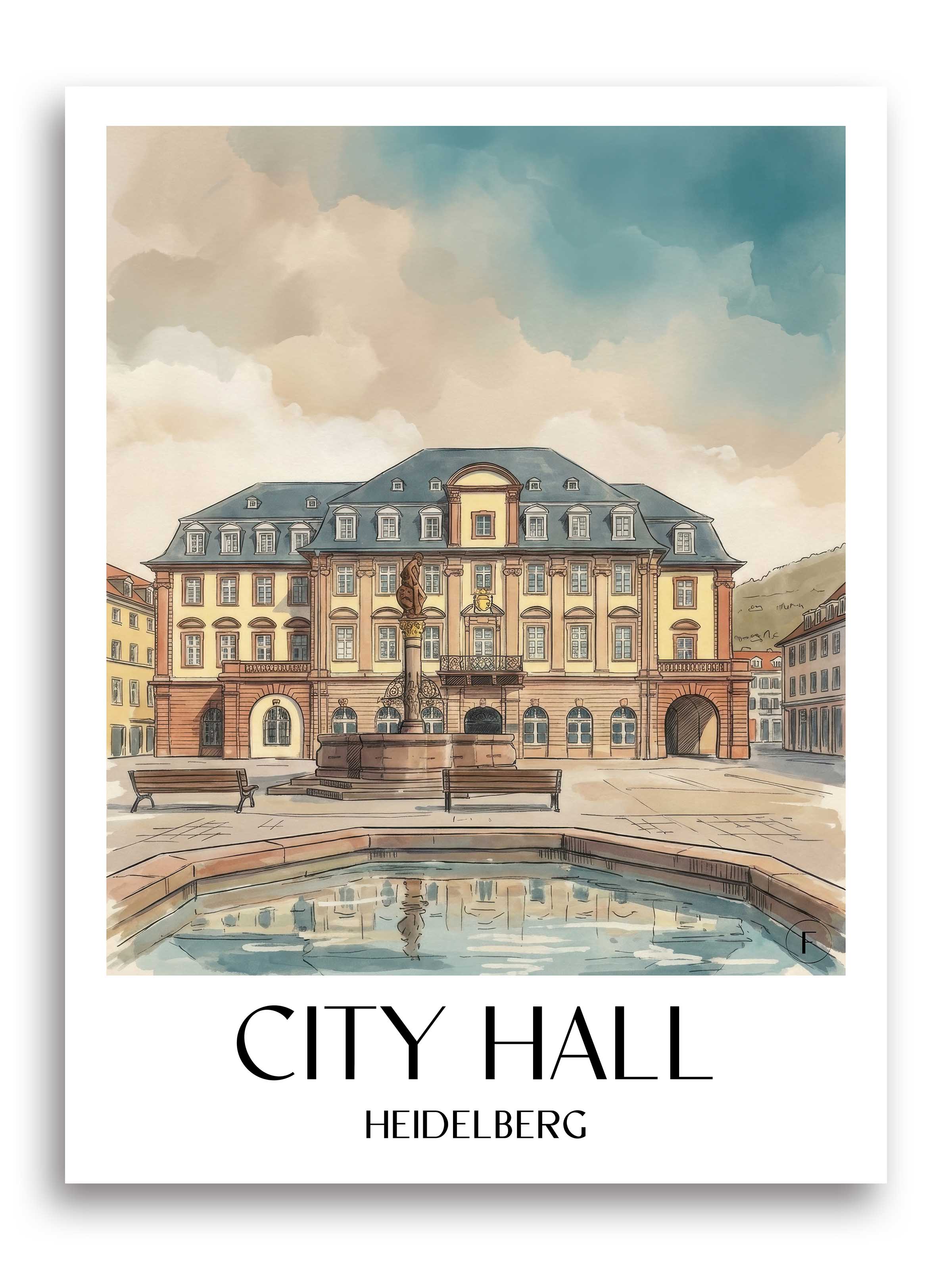 Rathaus Poster - Heidelberg - Deutschland Kunstdruck - Aquarell von A4 bis A1 - favplace