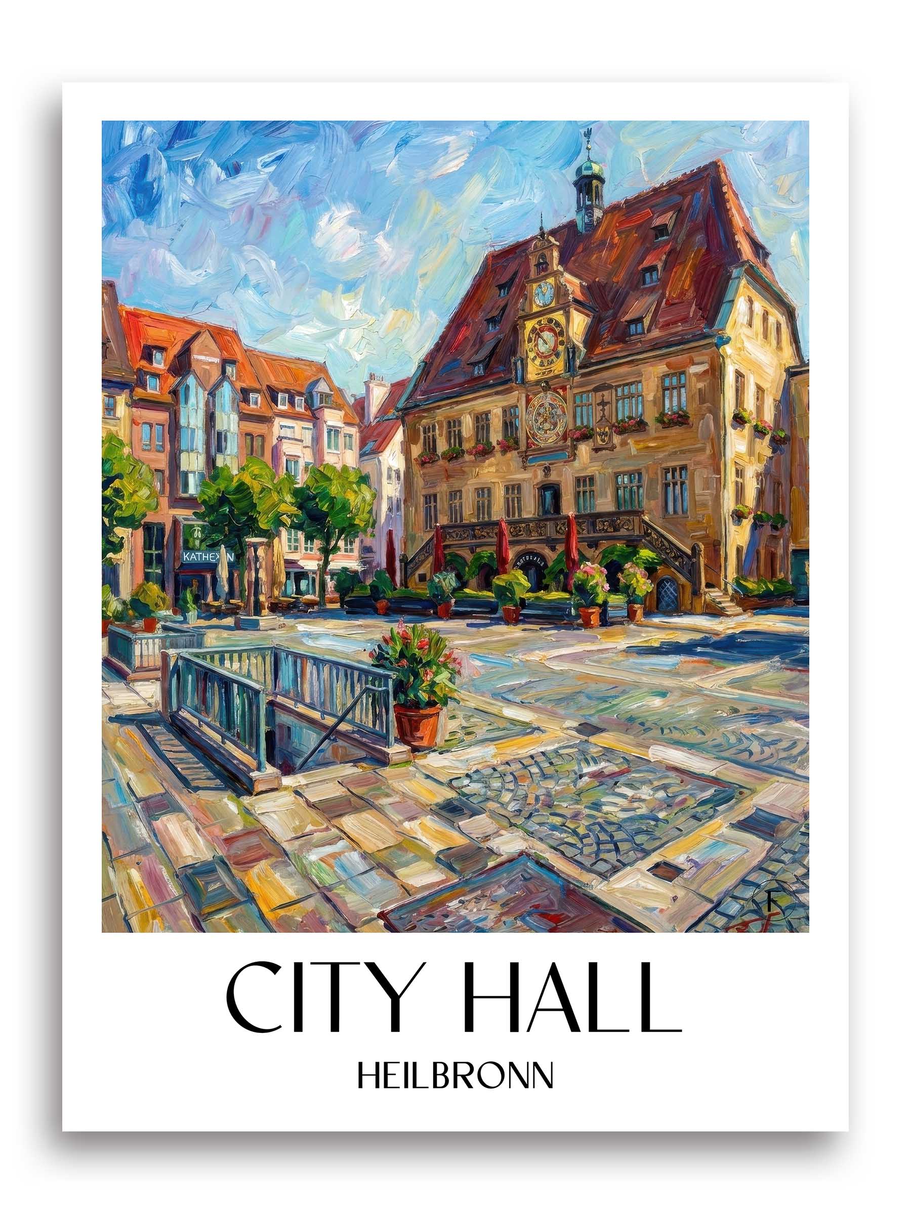 Rathaus Poster - Heilbronn - Deutschland Kunstdruck - Ölgemälde von A4 bis A1 - favplace