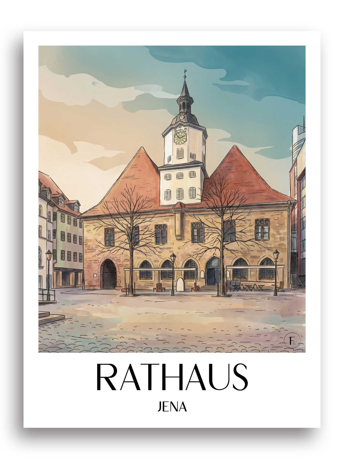 rathaus-jena-deutschland-poster-aquarell