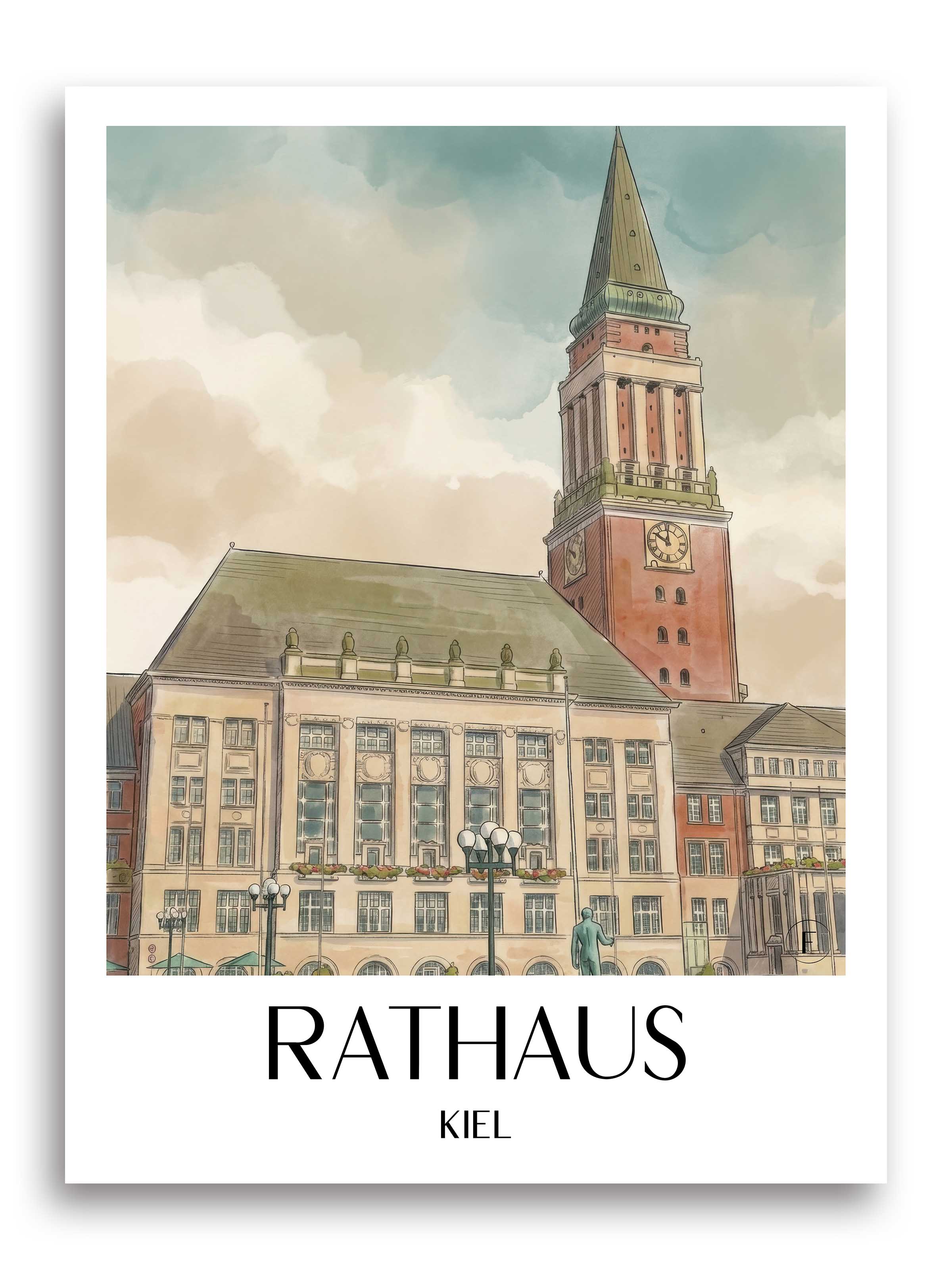 rathaus-kiel-deutschland-poster-aquarell