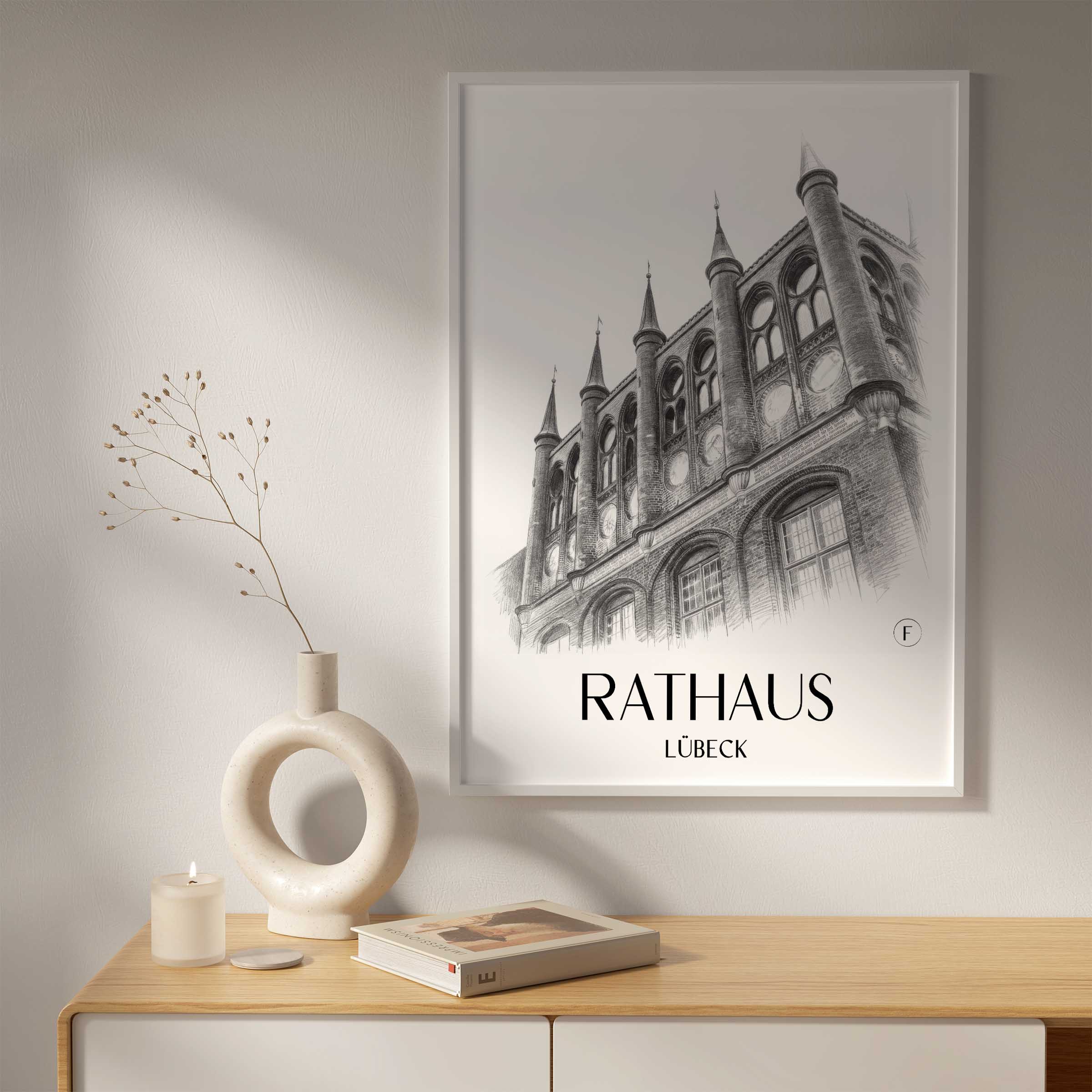 rathaus-lübeck-deutschland-poster-bleistift-zeichnung-drawing