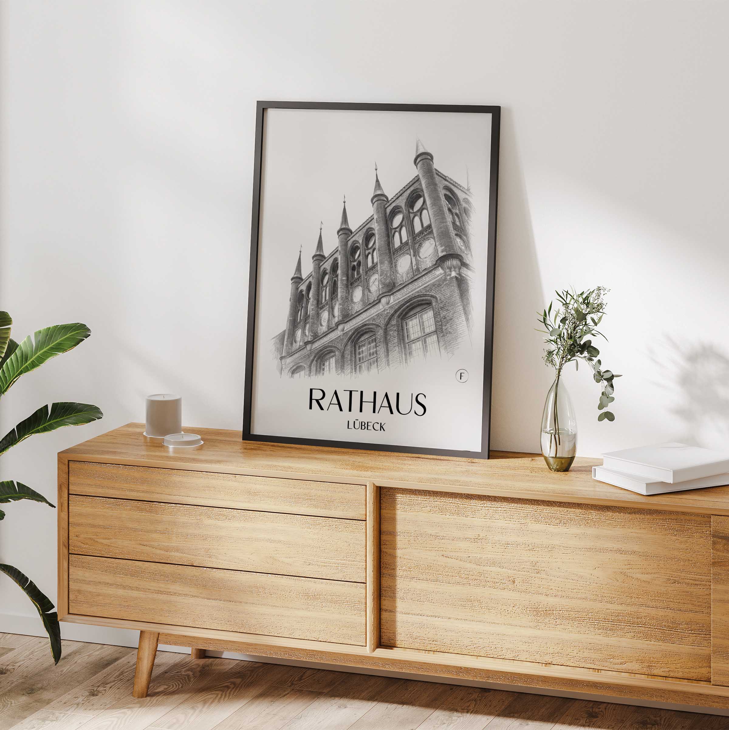 rathaus-lübeck-deutschland-poster-bleistift-zeichnung-drawing