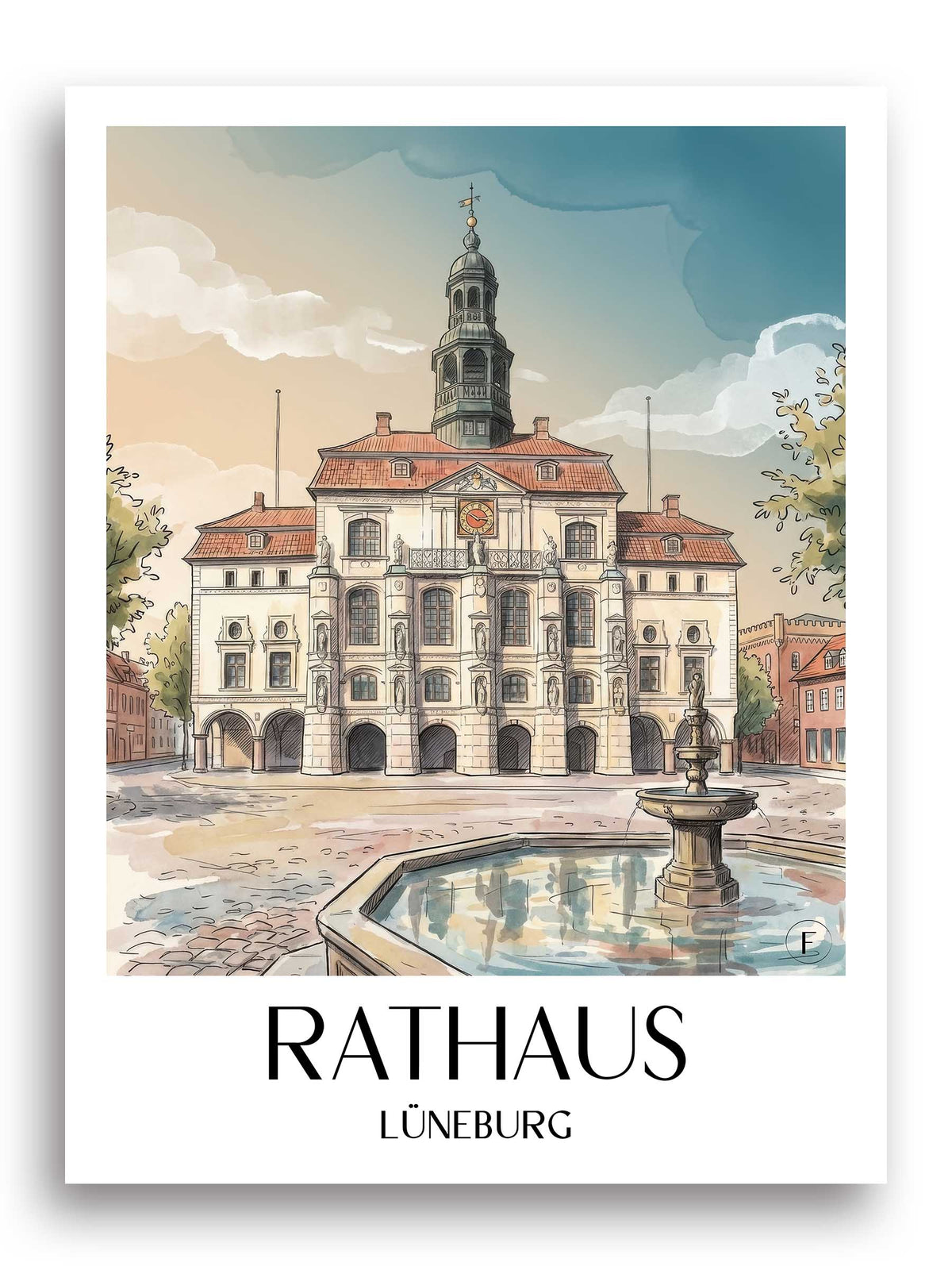 rathaus-lüneburg-deutschland-poster-aquarell