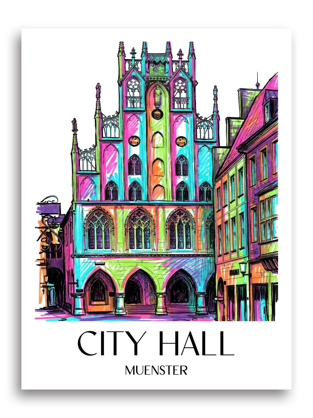 Rathaus Poster - Münster - Deutschland Kunstdruck - Tag Graffiti von A4 bis A1 - favplace