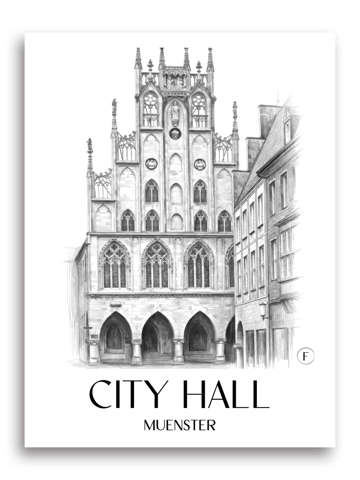 Rathaus Poster - Münster - Deutschland Kunstdruck - Zeichnung von A4 bis A1 - favplace