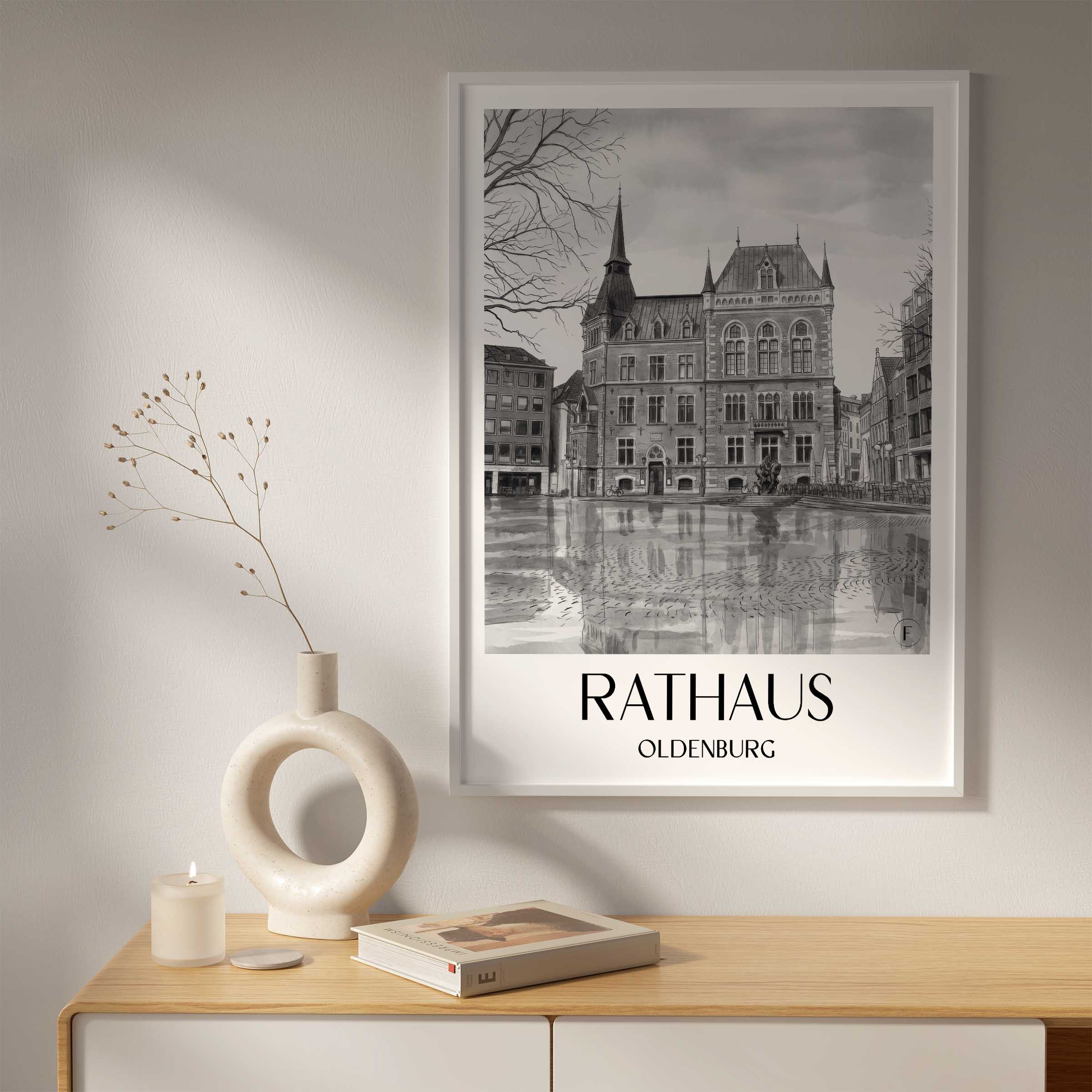 rathaus-oldenburg-deutschland-poster-aquarell-schwarz-weiss