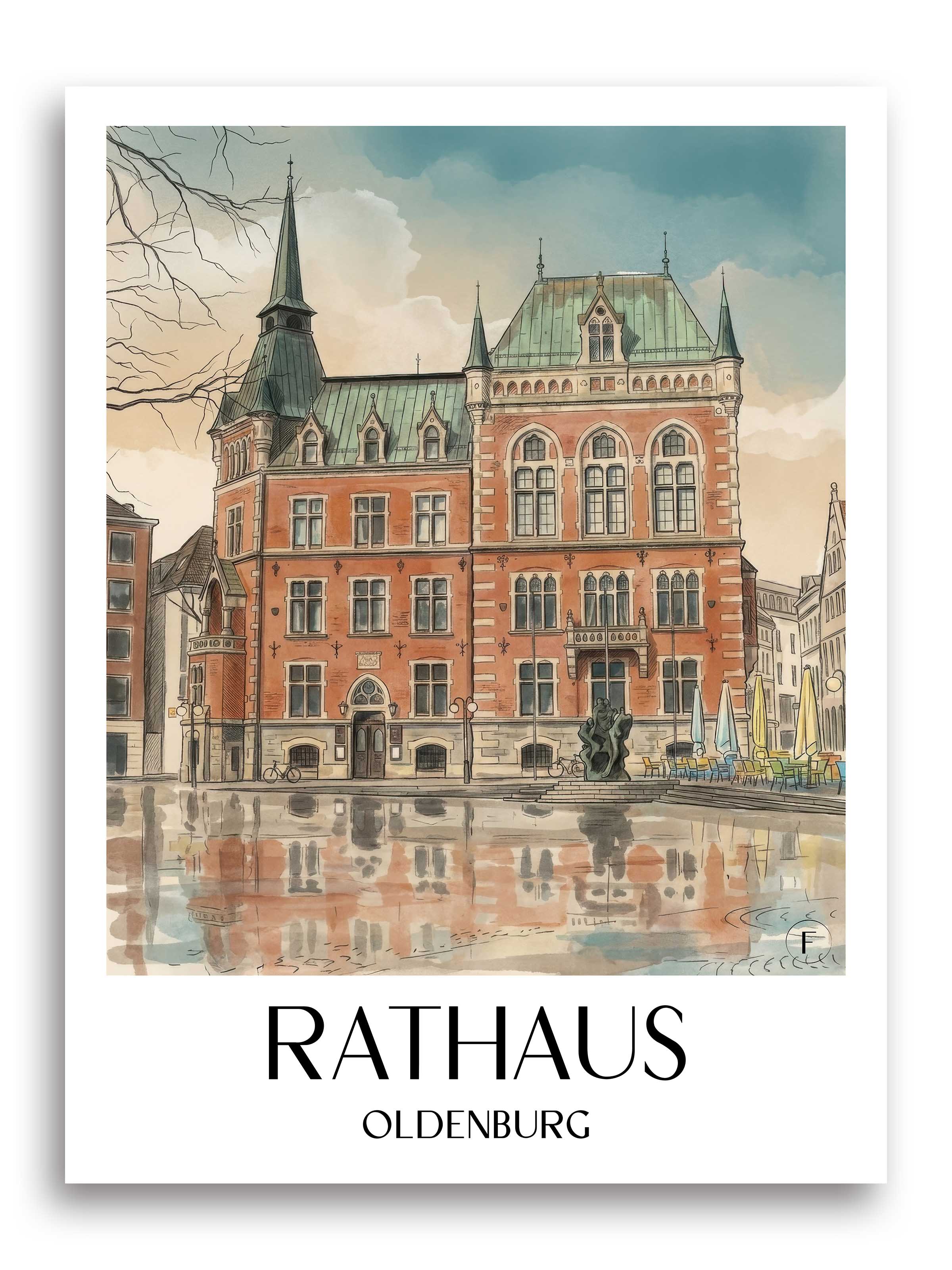 rathaus-oldenburg-deutschland-poster-aquarell